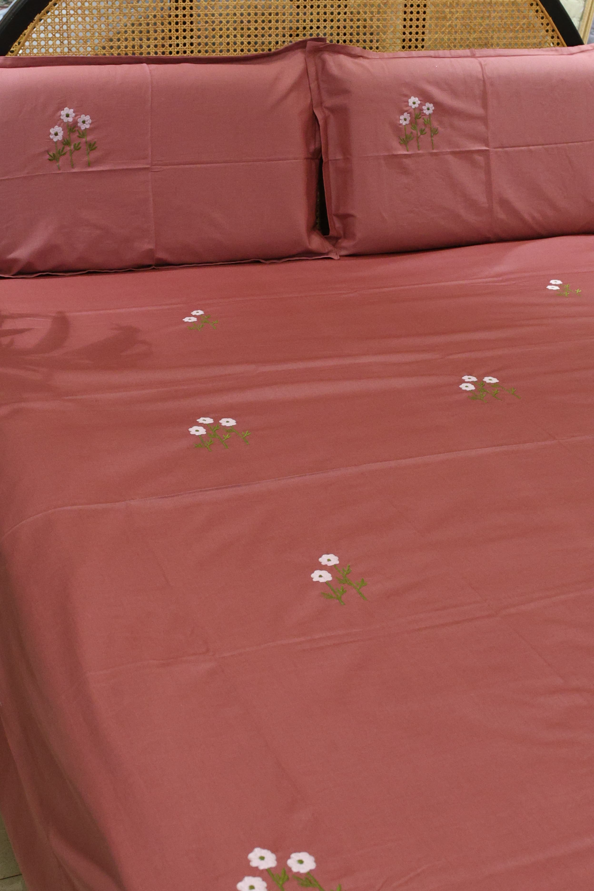 King Size Premium Machine Embroidery Bedsheet Set with 2 Pillow Covers (108x108")