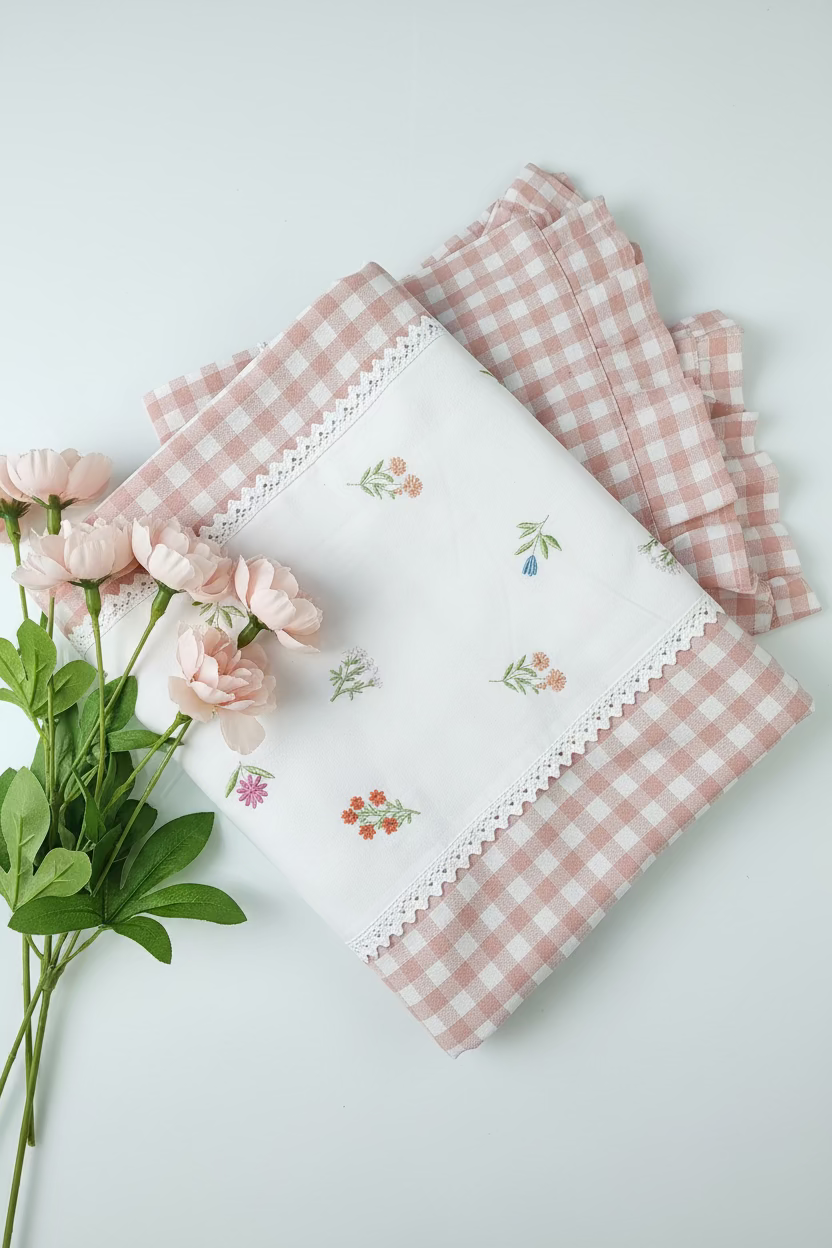 Check King Floral Embroidery Bedspread bed sheet