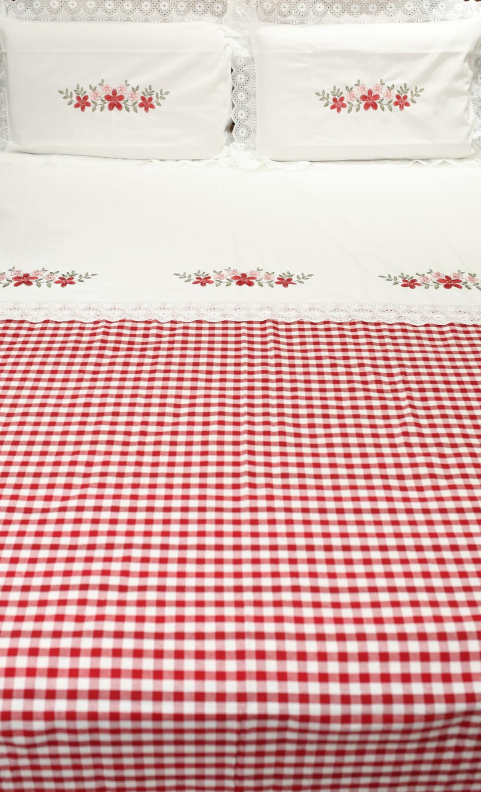 Bedsheets - Queen Premium check floral embroidery  bedsheet Xmas theme edition
