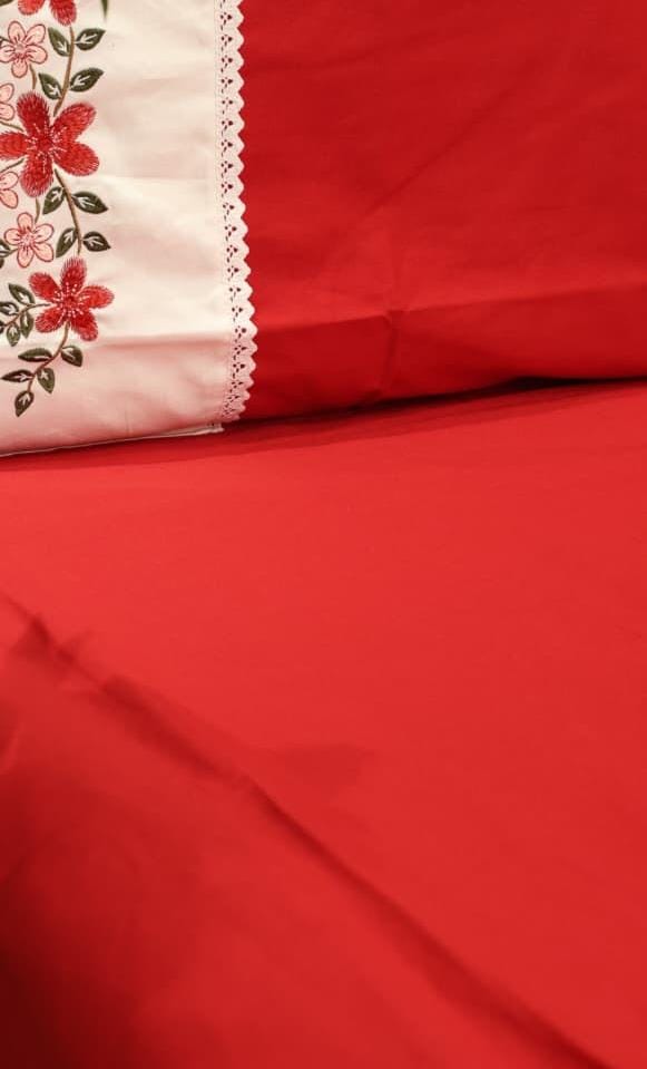 Bedsheets - Queen Premium check floral embroidery  bedsheet Xmas theme edition