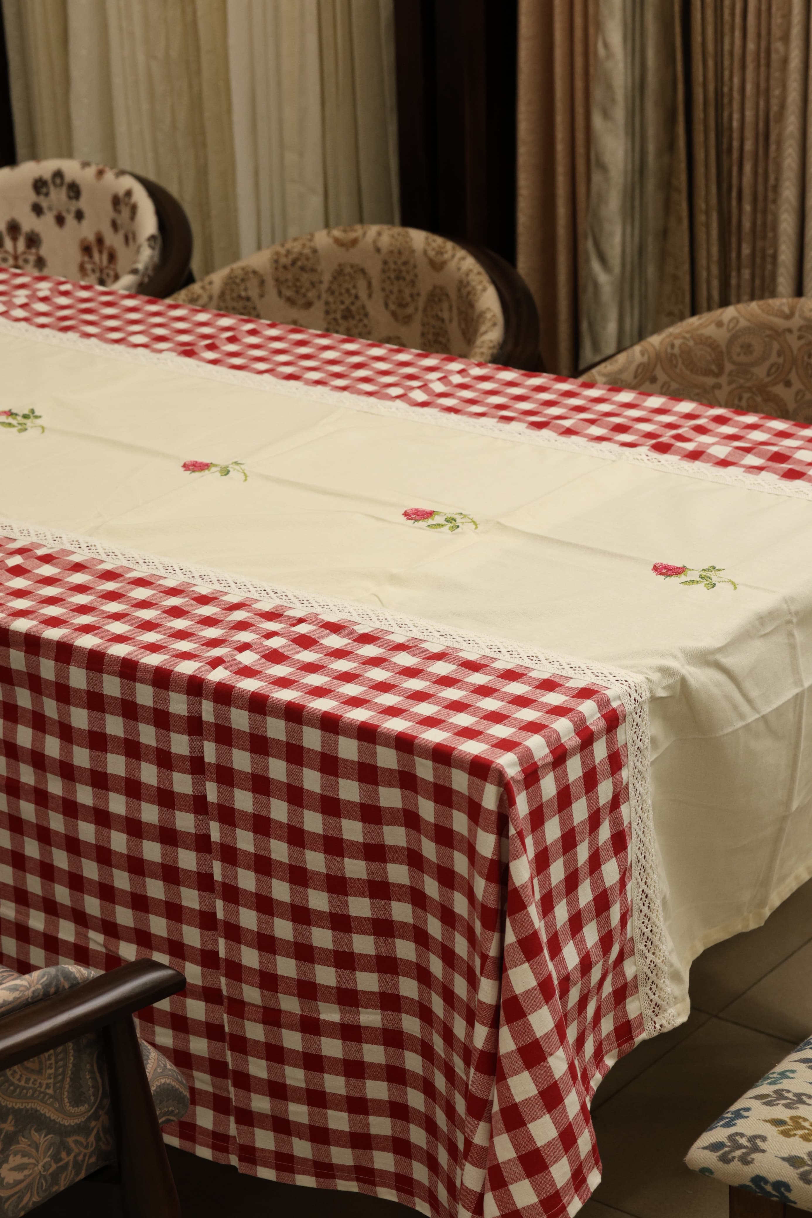 Table cloths - 8 Seater cross stitch embroidery Red check