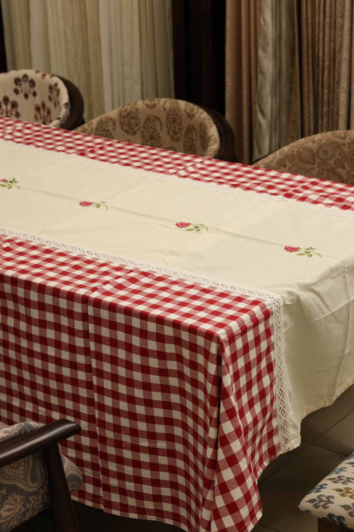 Table cloths - 8 Seater cross stitch embroidery Red check