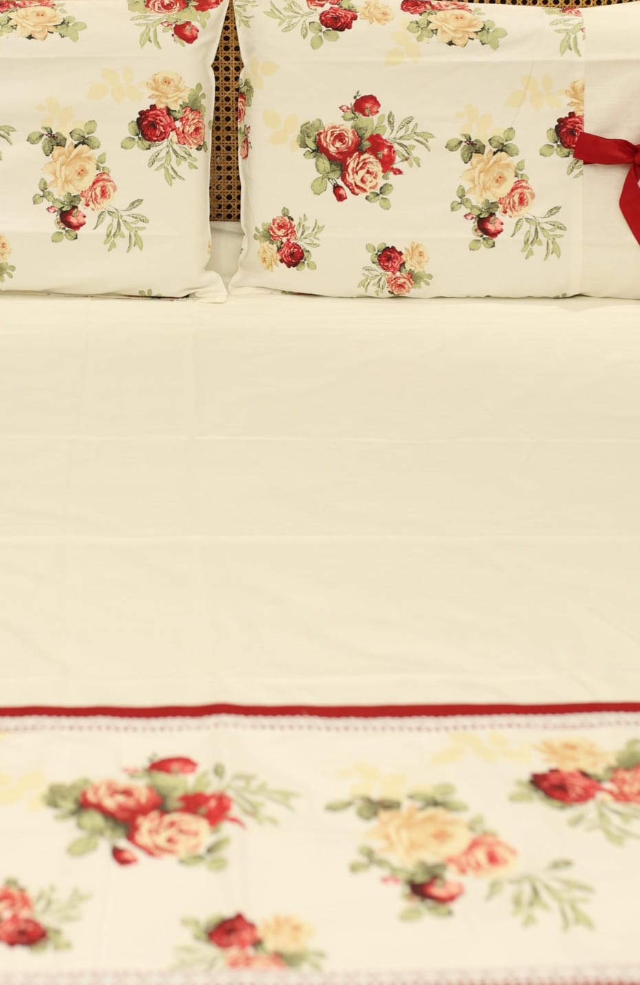 Bedsheets - Queen Premium check floral embroidery  bedsheet Xmas theme edition