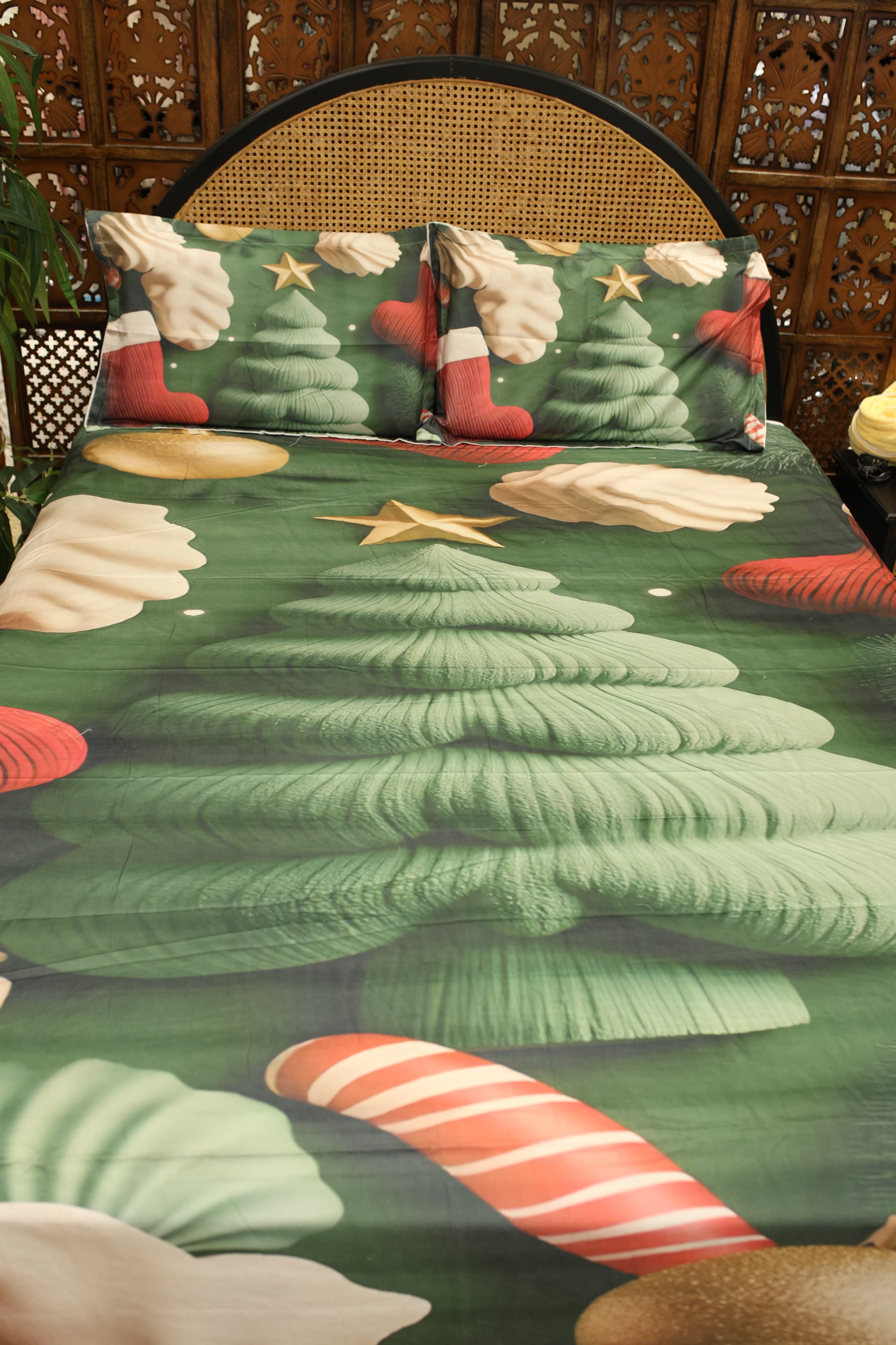 Christmas 7D Panel Print King Size Bedsheet Set - Xmas edition
