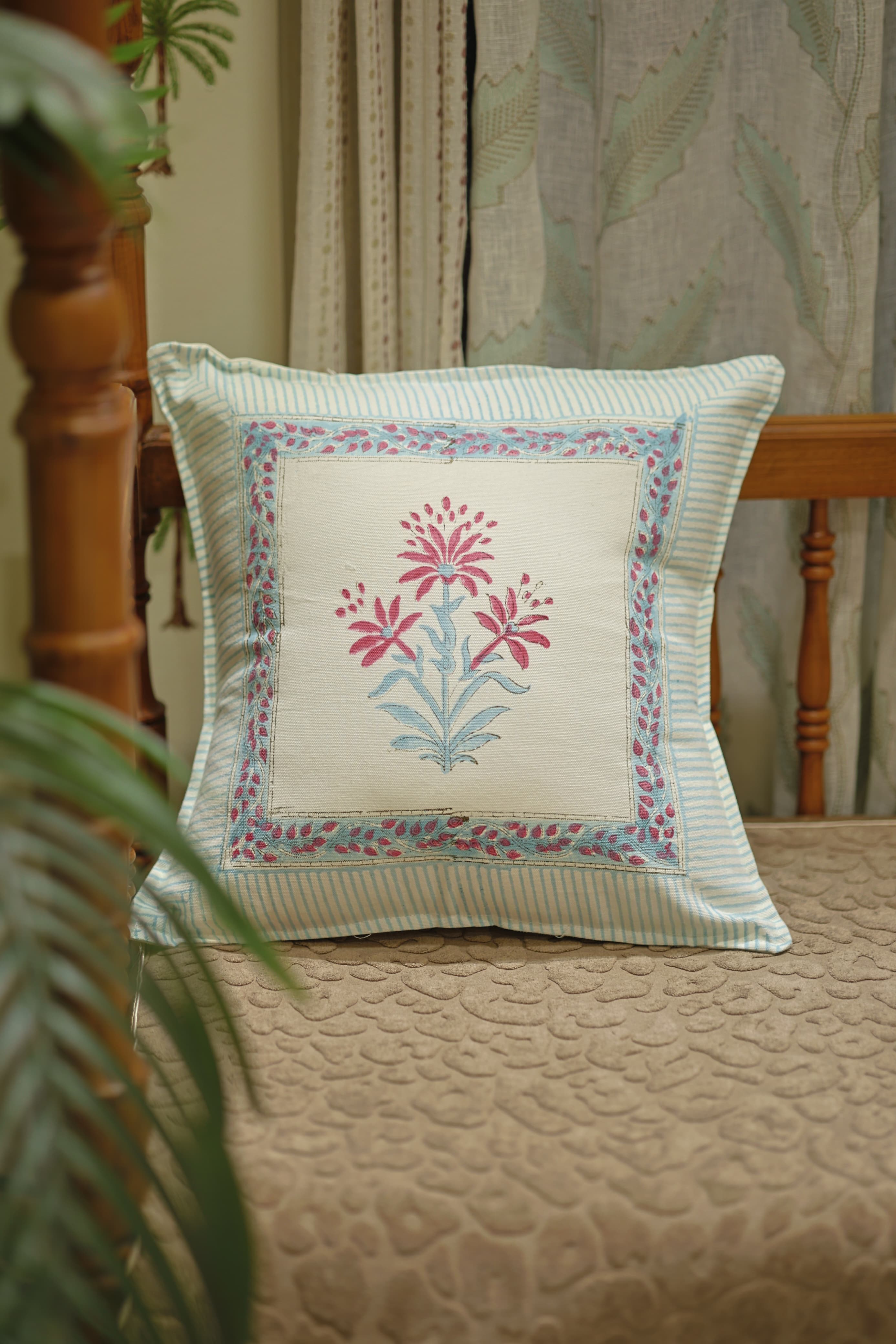 Handblock cushion cover 16×16 inches