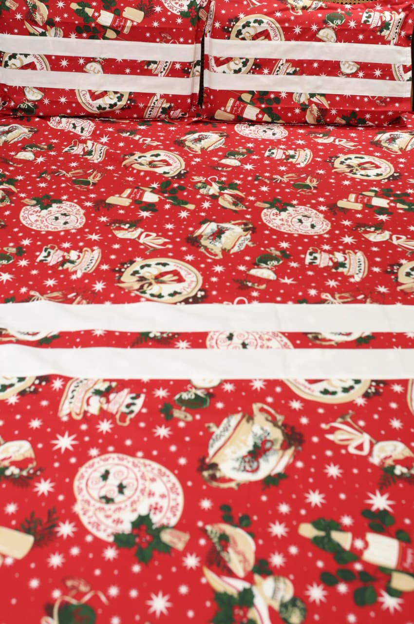 Bedsheets - King premium machine embroidery bedsheets lace bedsheets Xmas edition