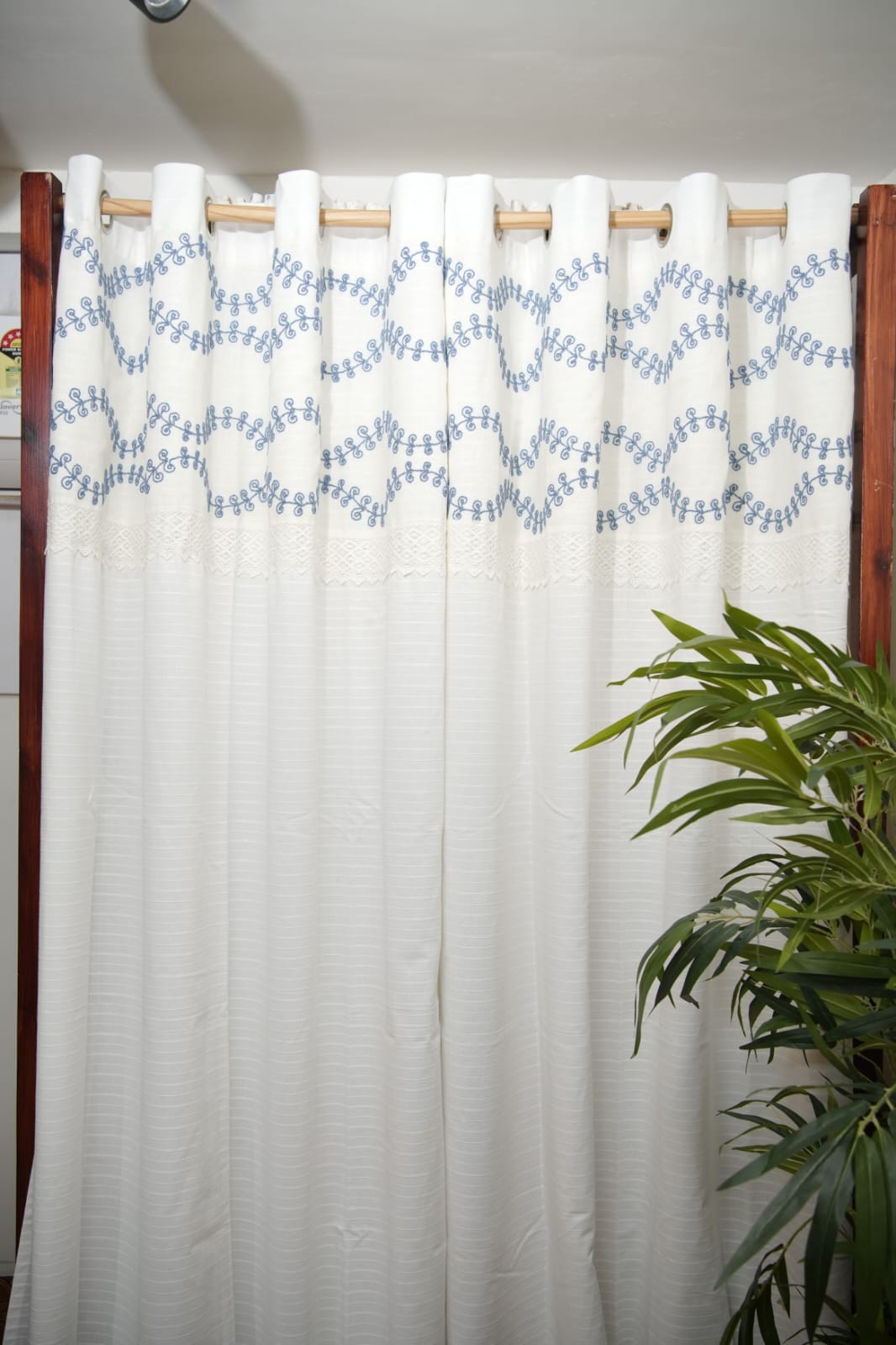 Curtains-Premium embroidery designer curtains(bottom plain fabric not stripe)