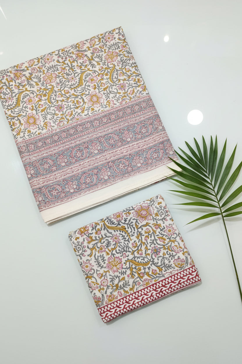 Mugal Bedsheets - King premium handblock print cotton bedsheets
