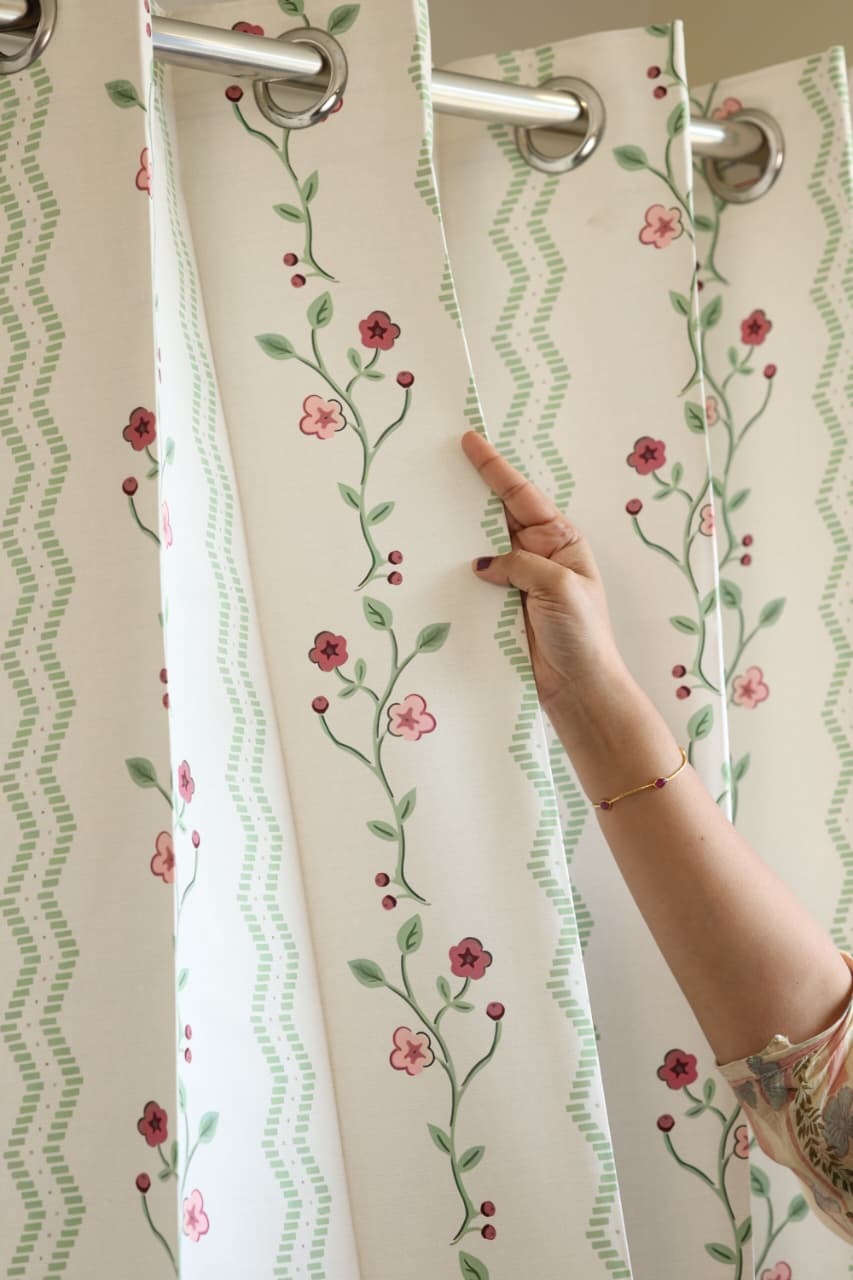 Curtains - English Floral series opaque curtains white colour base