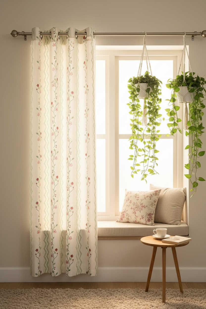 Curtains - English Floral series opaque curtains white colour base