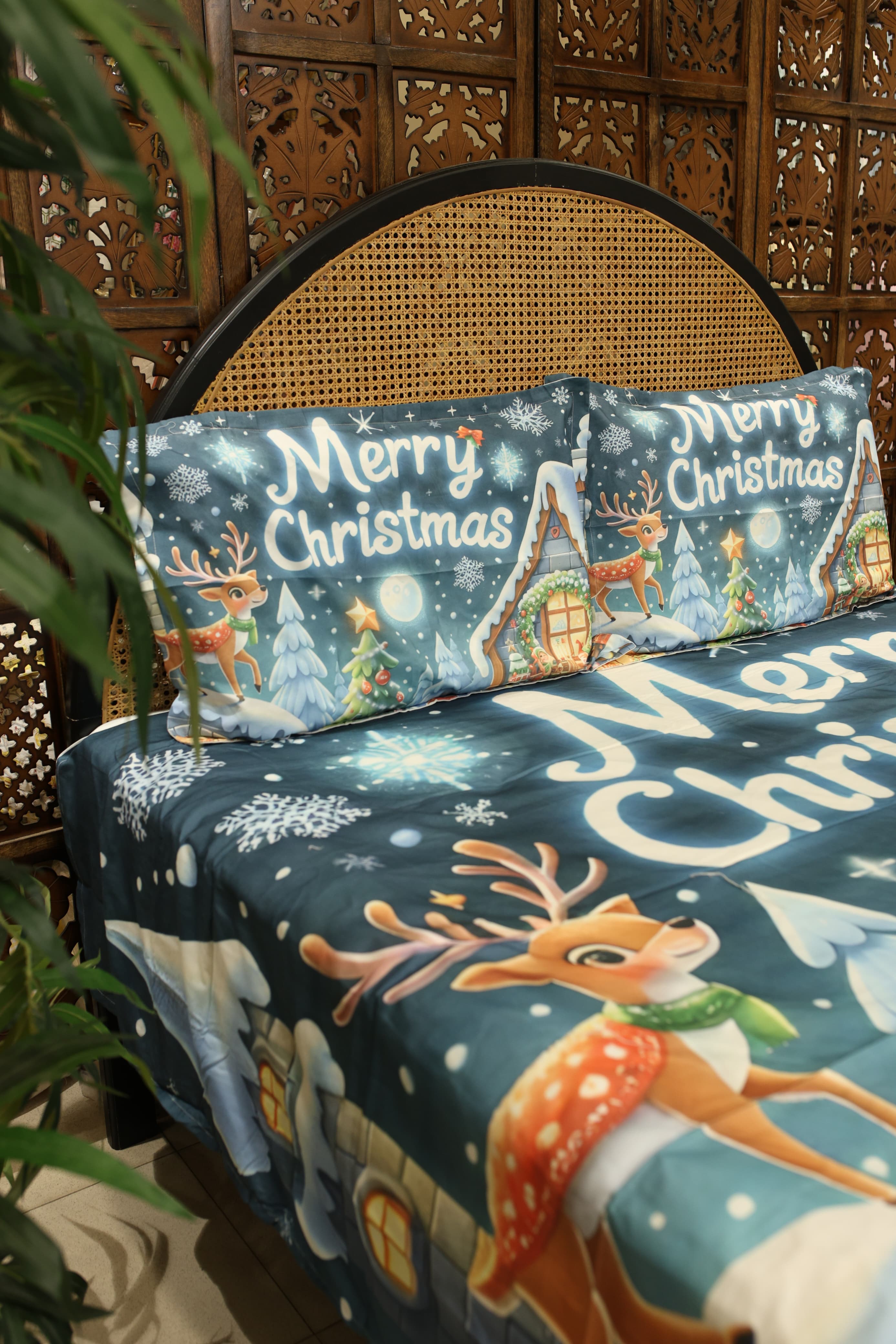 Christmas 7D Panel Print King Size Bedsheet Set - Xmas edition