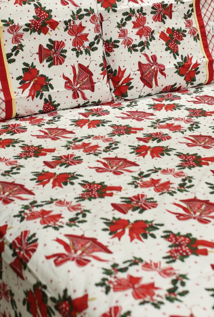 Bedsheets - Queen Premium check floral embroidery  bedsheet Xmas theme edition