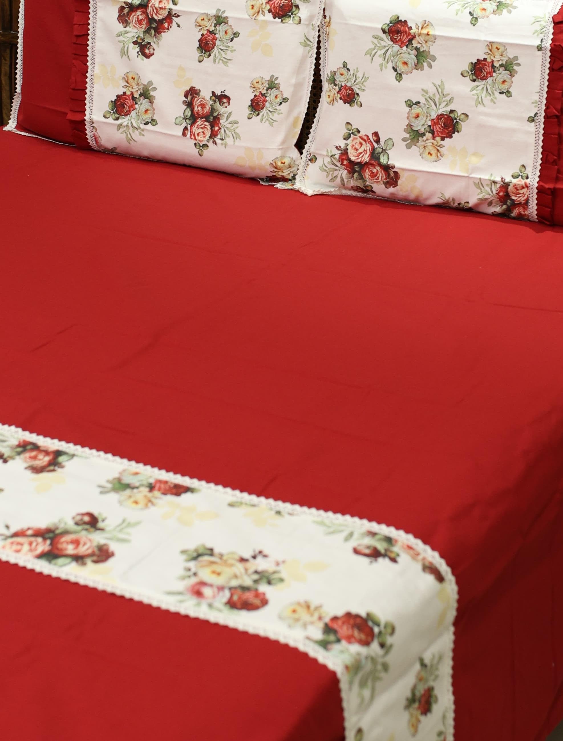 Bedsheets - Queen Premium check floral embroidery  bedsheet Xmas theme edition