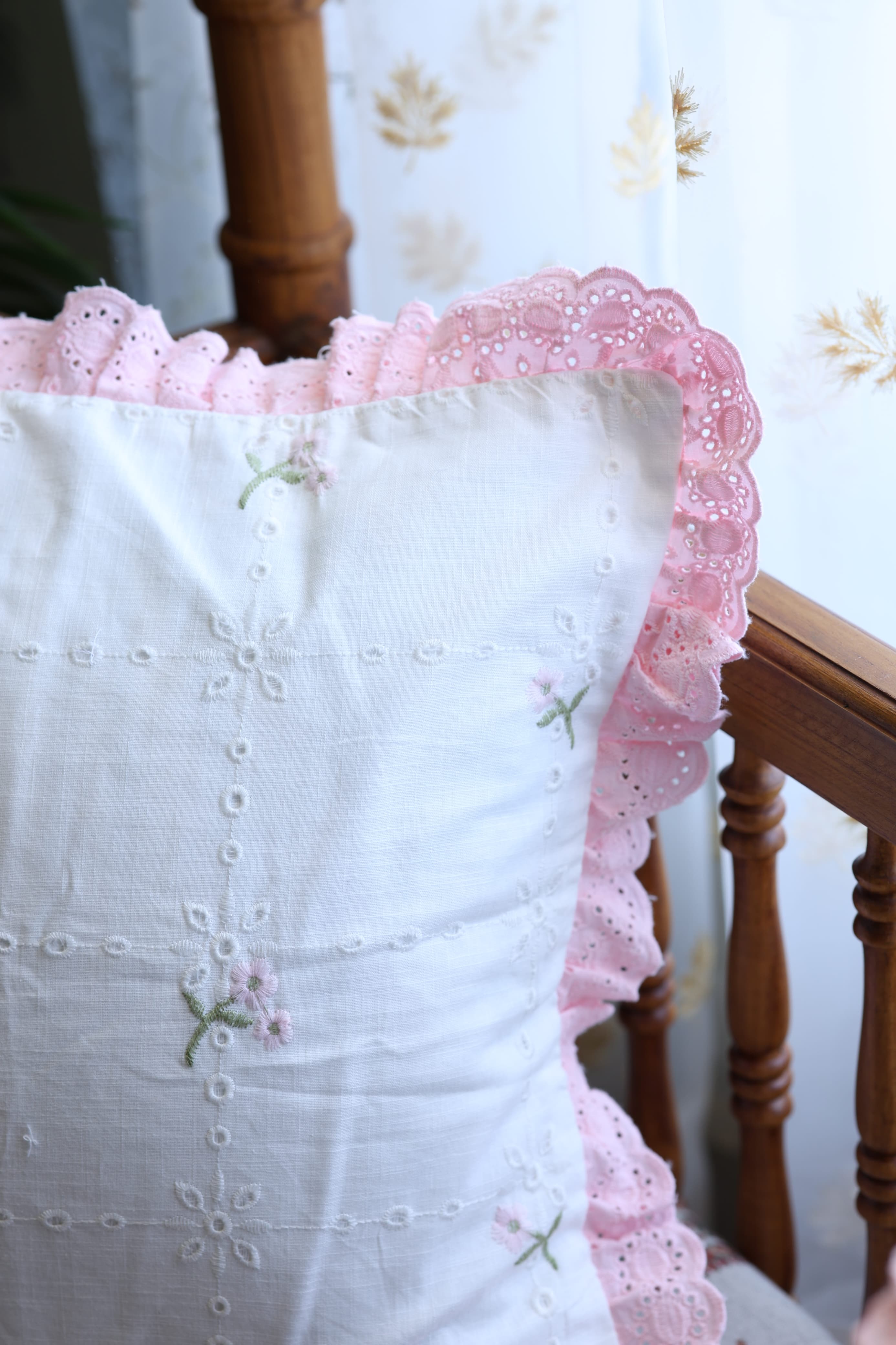 Cushion covers - Embroidery pink meadow petal 12*12 inches