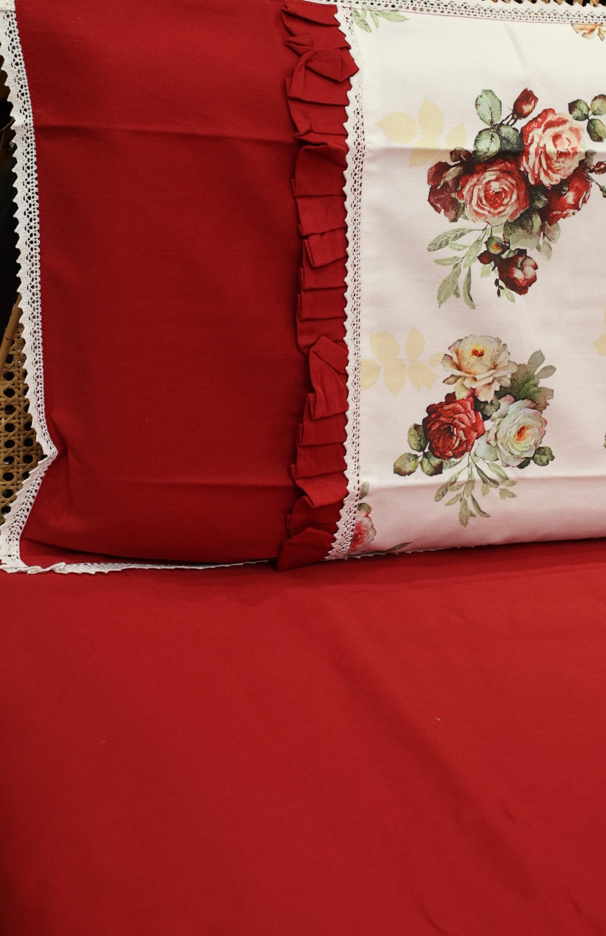 Bedsheets - Queen Premium check floral embroidery  bedsheet Xmas theme edition