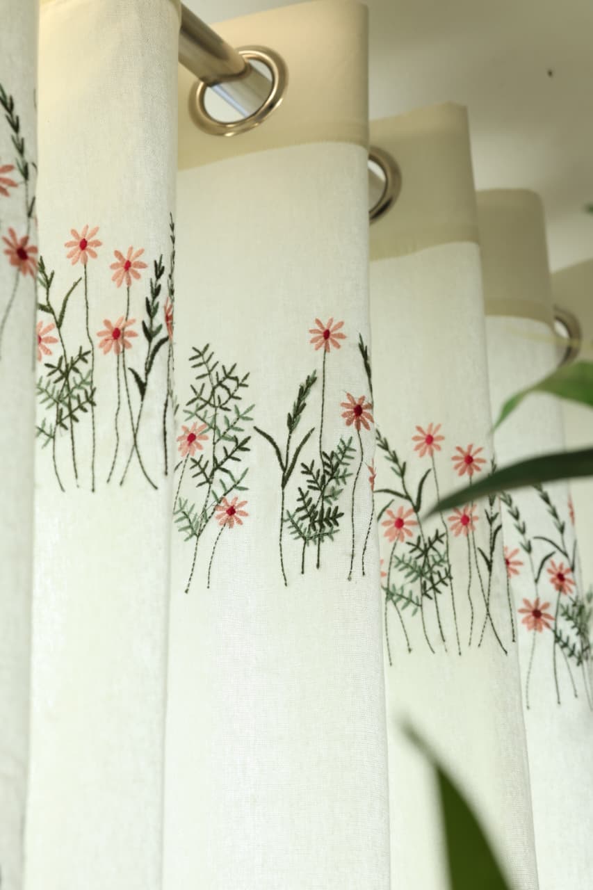 Curtains - Floral embroidery opaque curtains EVELIN