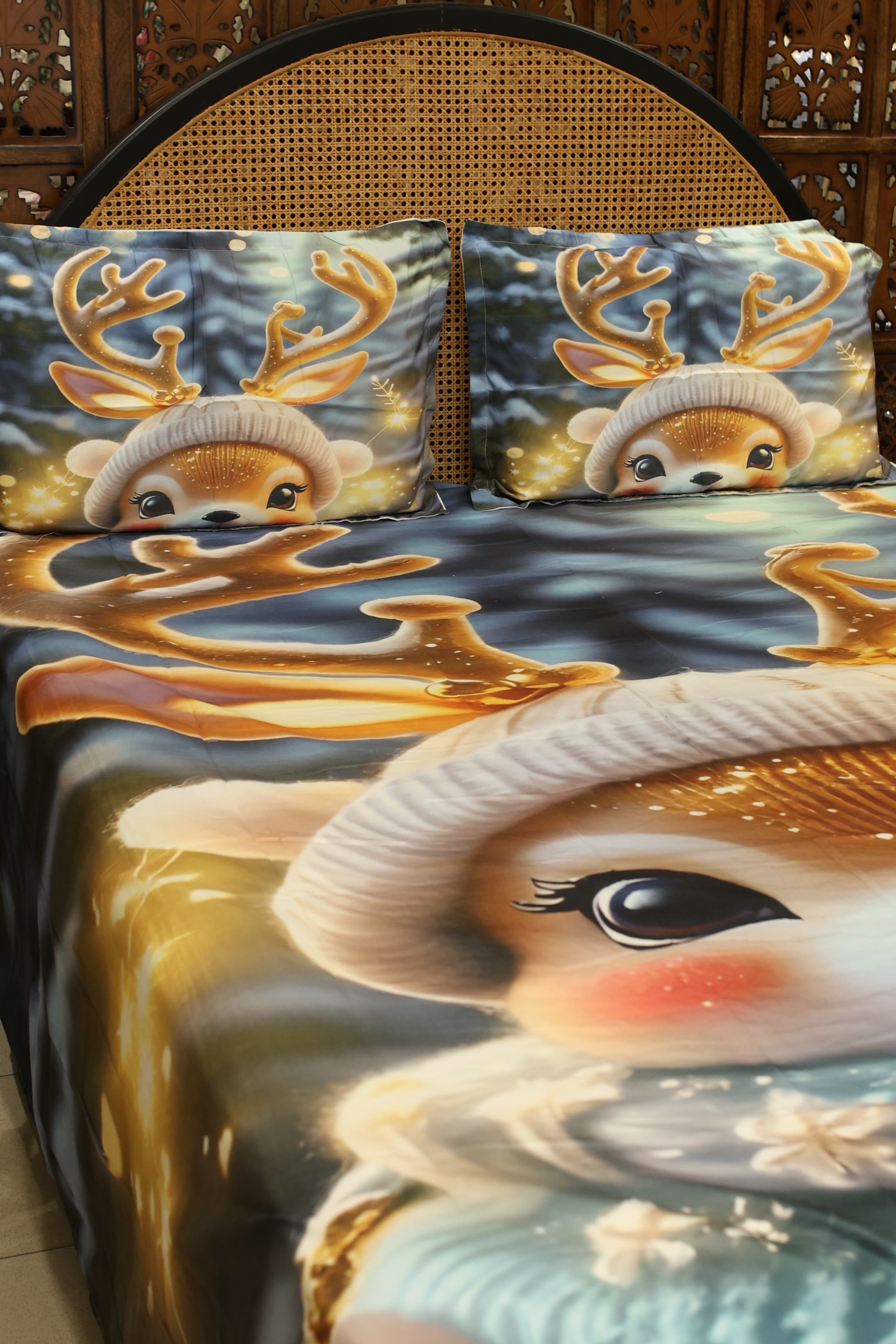 Christmas 7D Panel Print King Size Bedsheet Set - Xmas edition