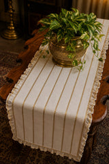 Onam Striped Table Runner with Ruffled Edges - 4 seater