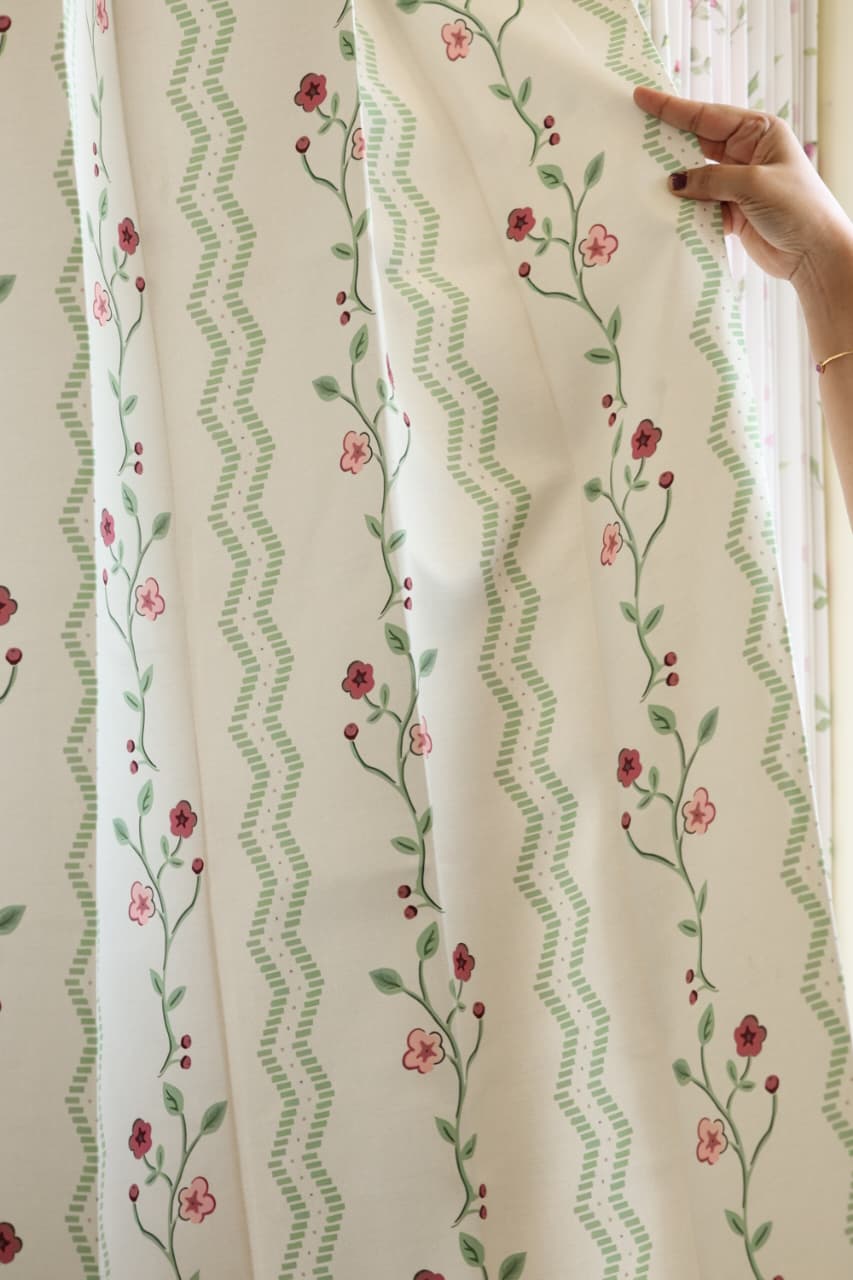 Curtains - English Floral series opaque curtains white colour base