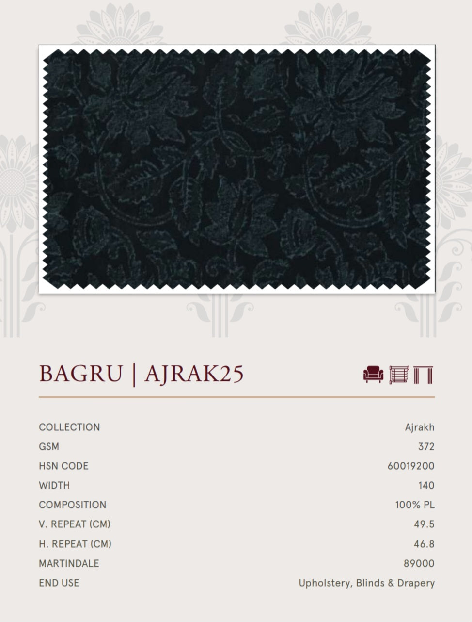 Upholstery fabrics -Ajrakh(Bagru)
