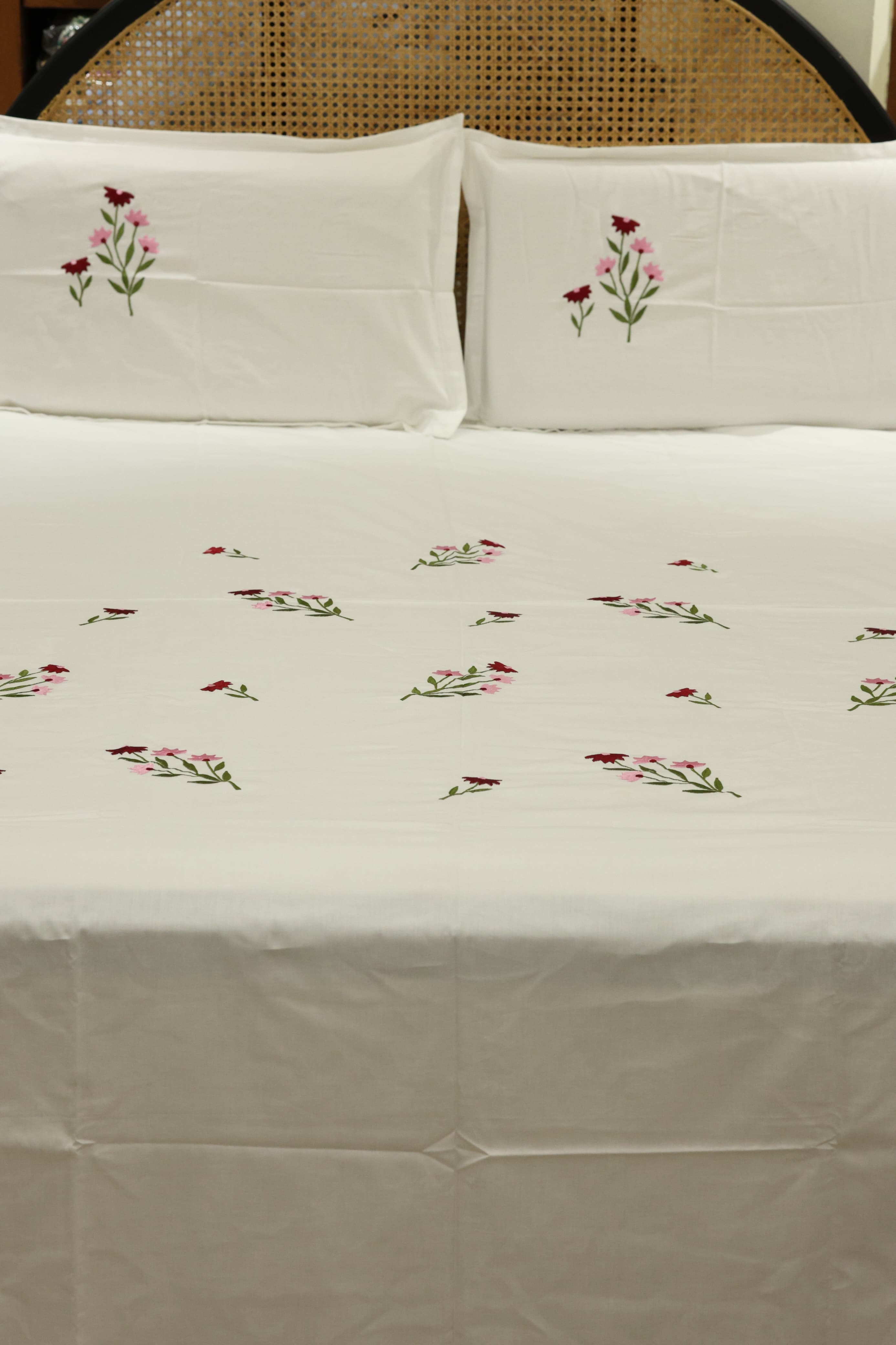 King Size Premium Machine Embroidery Bedsheet Set with 2 Pillow Covers (108x108")