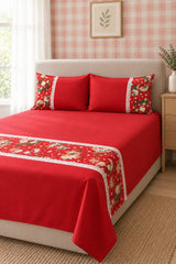 Bedsheets - Queen Premium floral Lace bedsheet Xmas theme edition