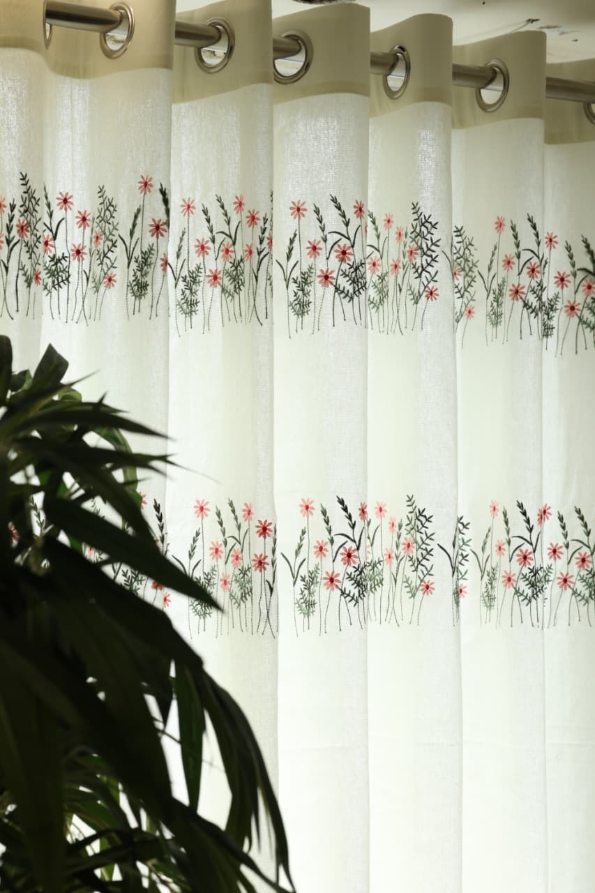 Curtains - Floral embroidery opaque curtains EVELIN