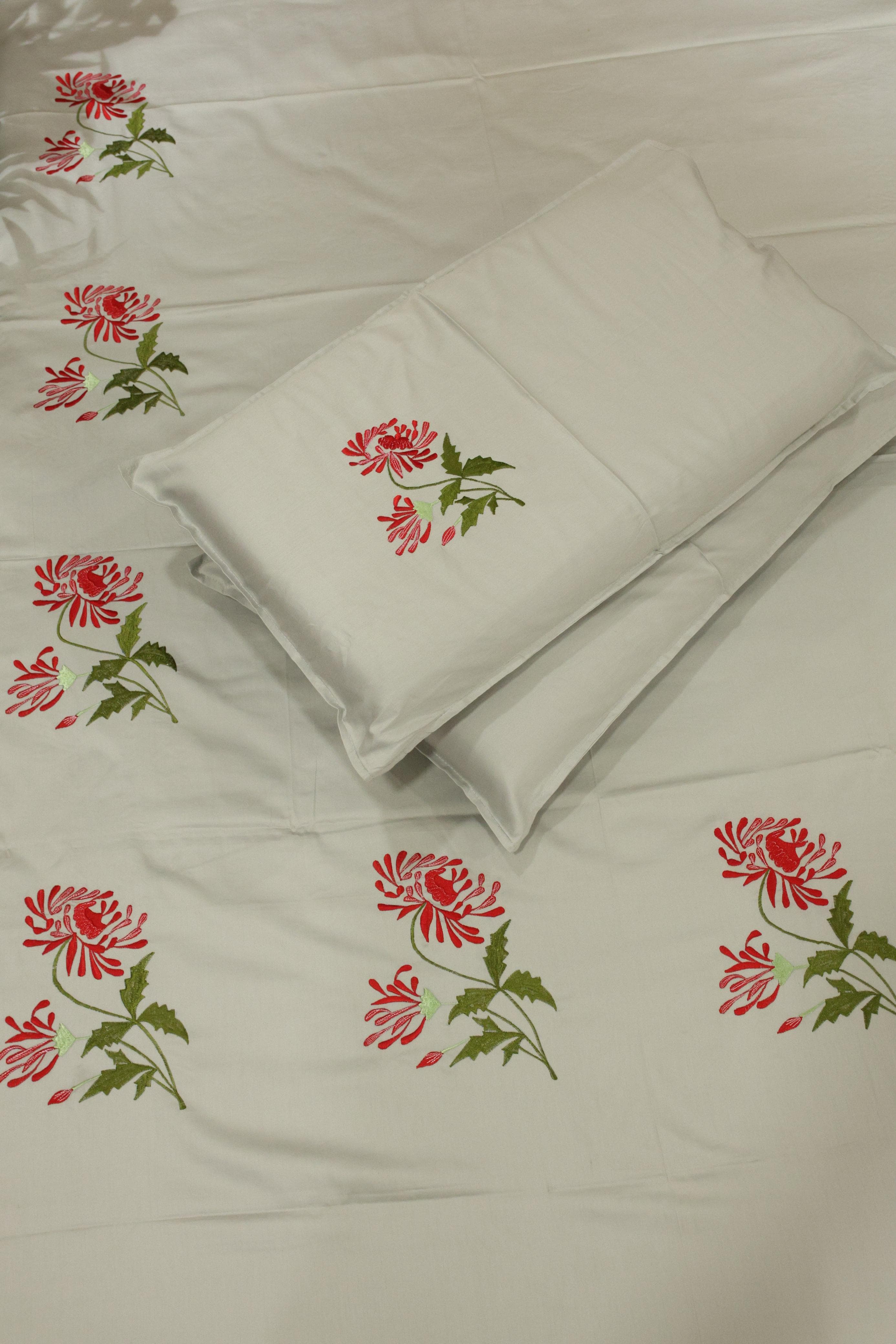 King Size Premium Machine Embroidery Bedsheet Set with 2 Pillow Covers (108x108")