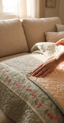 Sofa protector ( meter per) description embroidery (pale sage green)