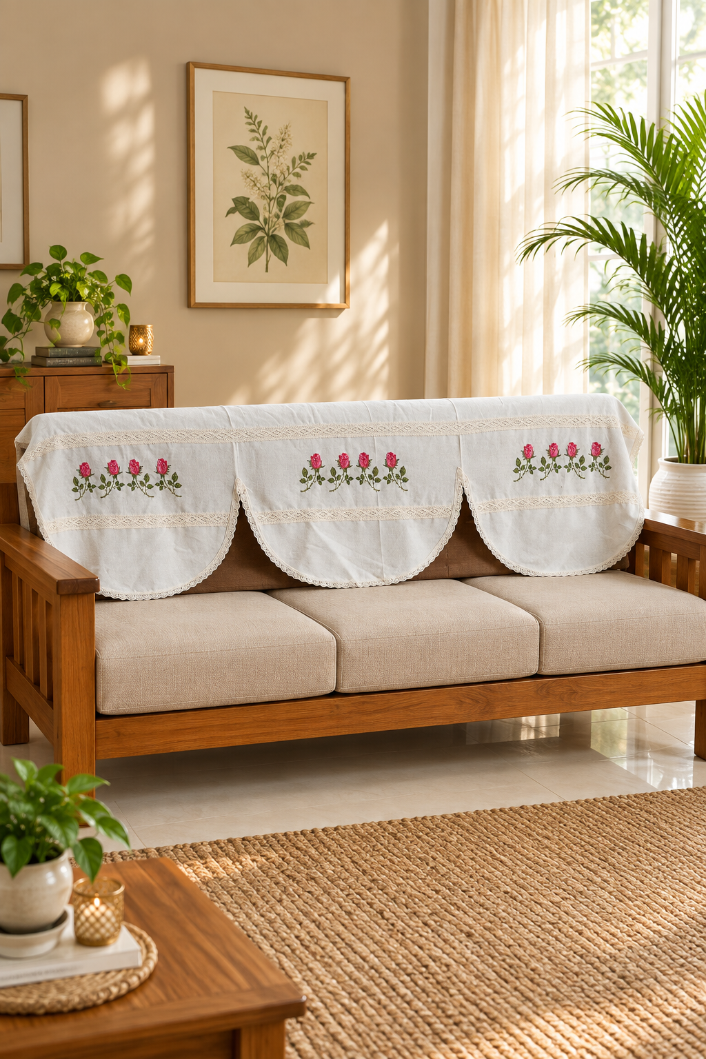 Floral Cross Stitch Embroidered Sofa Back / chair back Cover Set 3+2