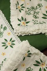 Bedsheets - Premium king printed lace bedsheet with cushion covers Bottle green bud