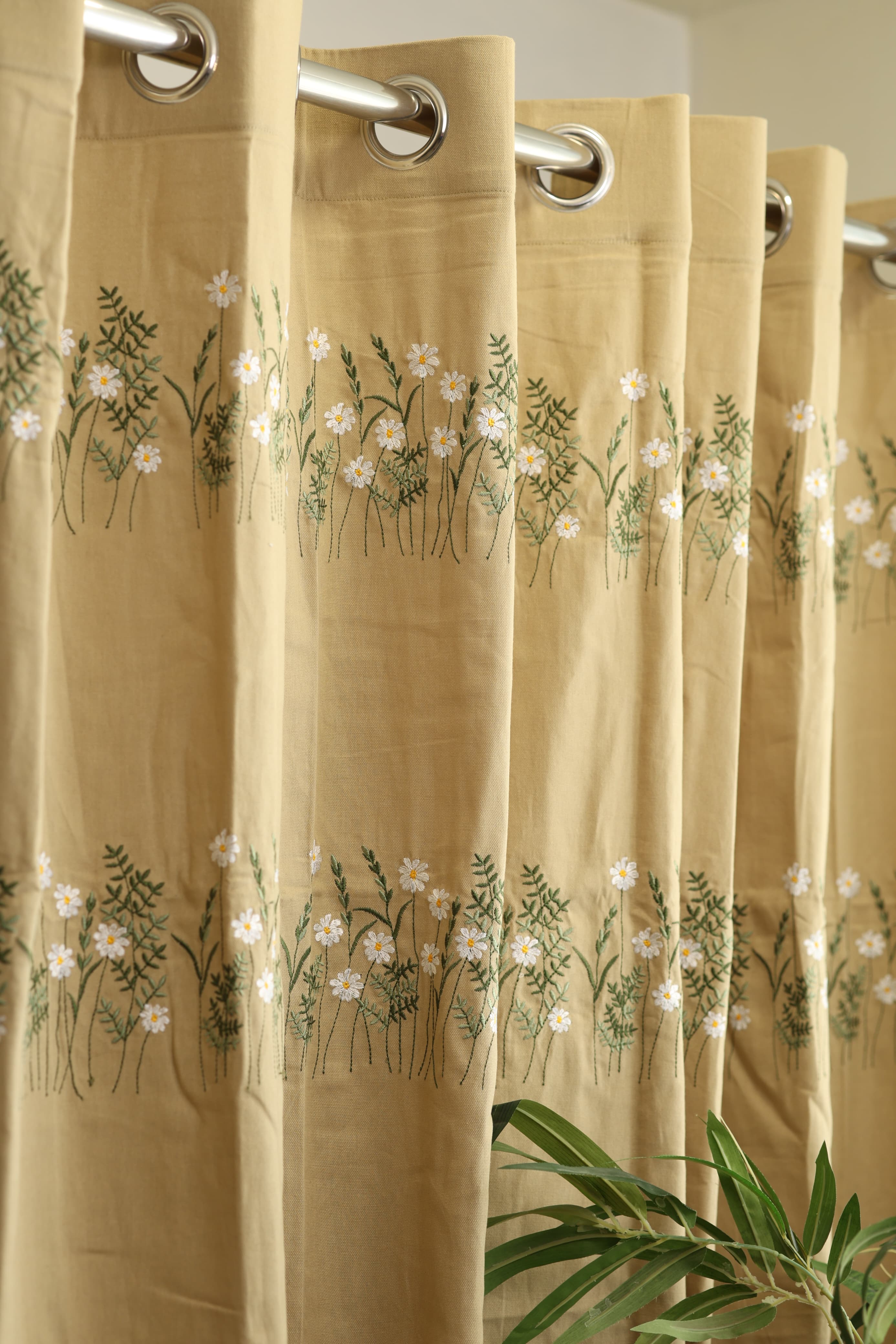 Curtains - Floral embroidery opaque curtains Golden Meadow Curtains