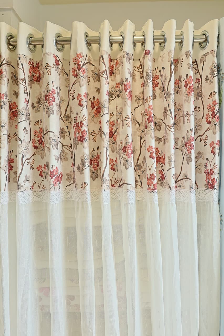 Curtains:Floral printed sheer curtains