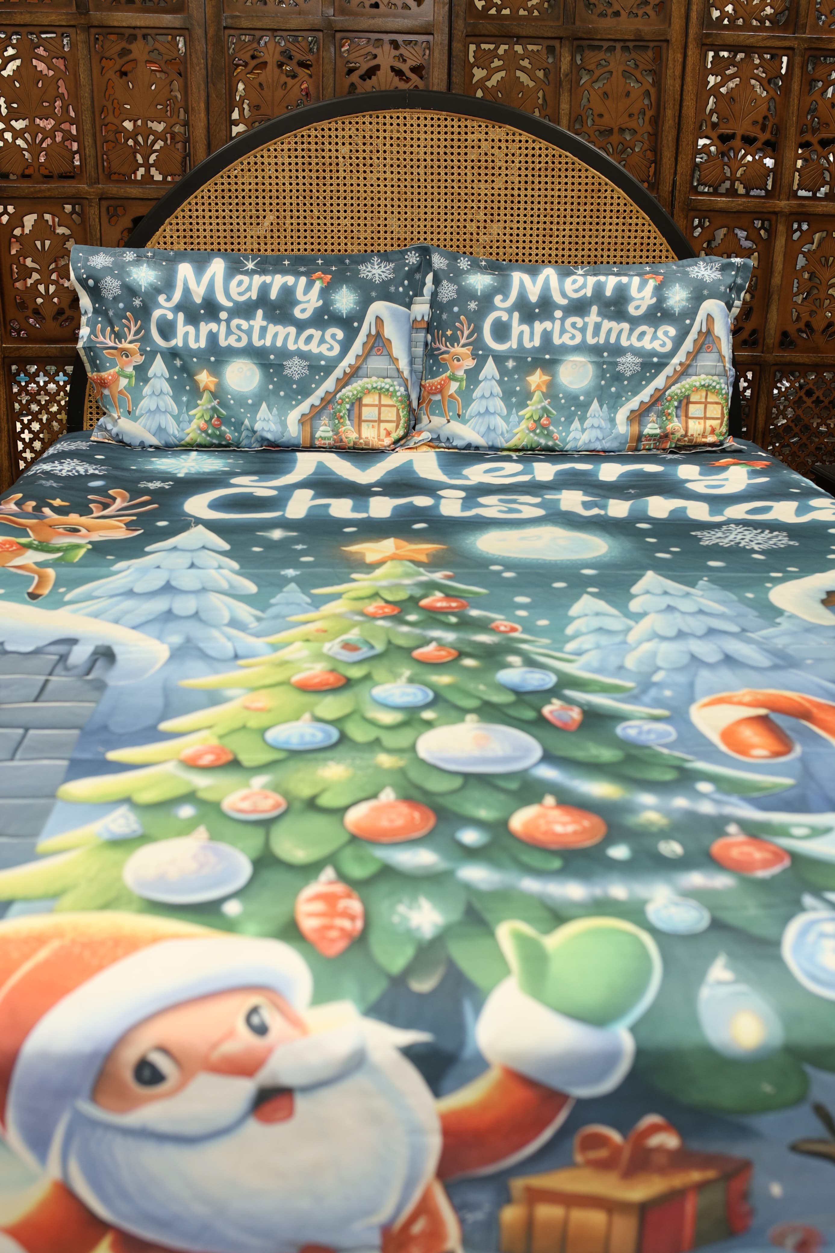 Christmas 7D Panel Print King Size Bedsheet Set - Xmas edition