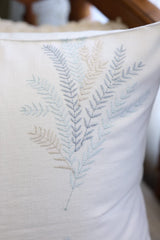 Ivory Fern Embroidered Cushion Cover
