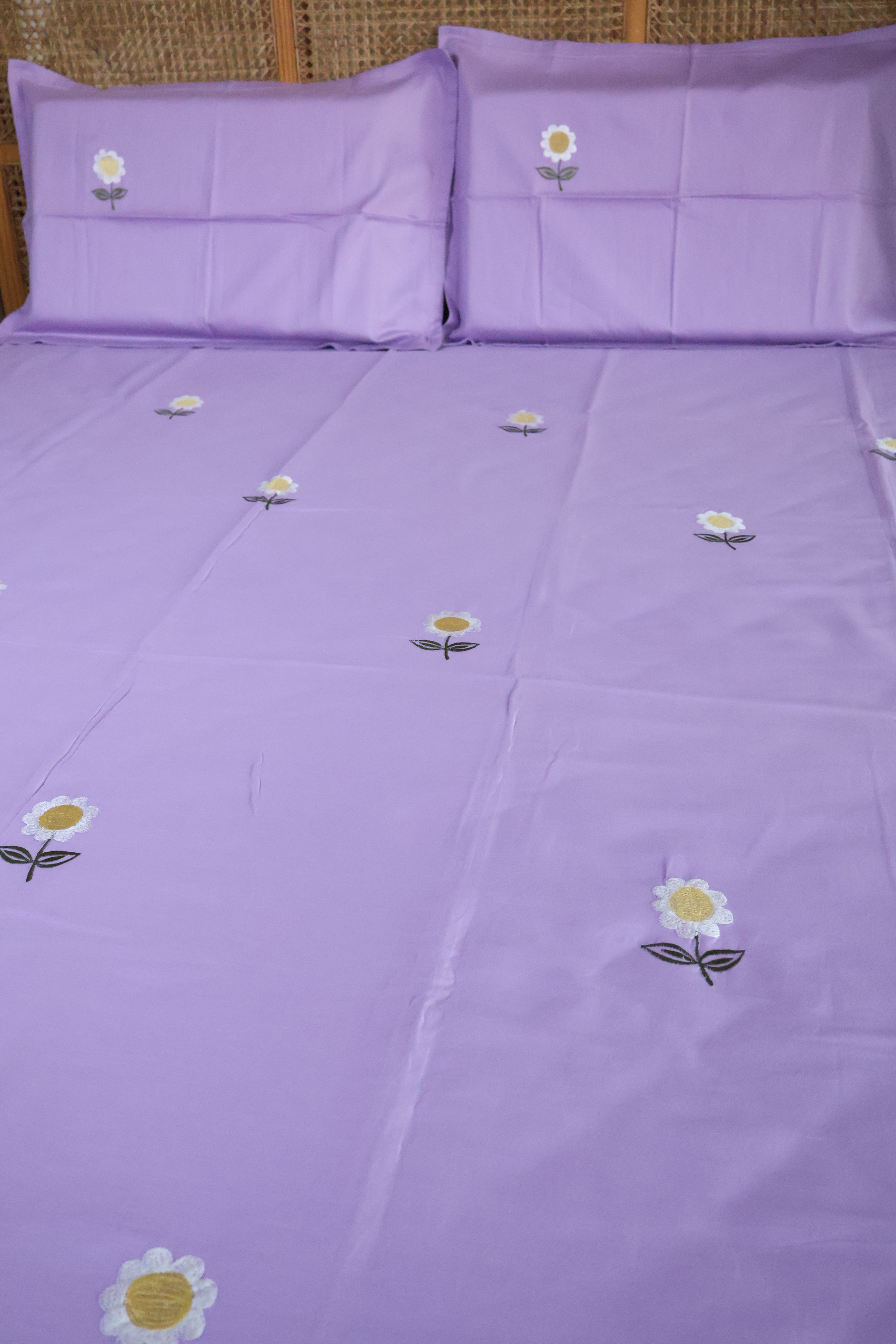 King Size Premium Machine Embroidery Bedsheet Set with 2 Pillow Covers (108x108)