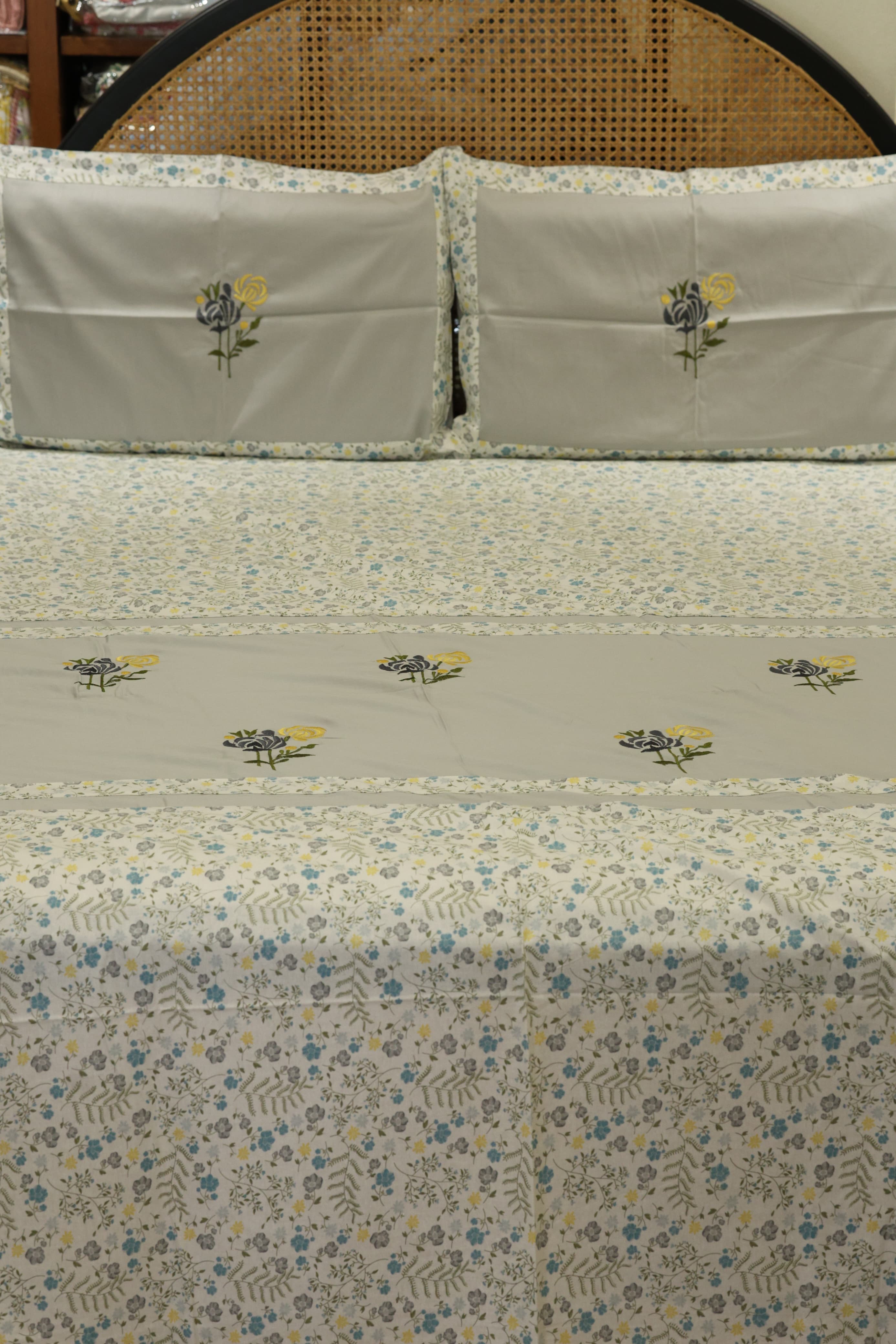King Size Premium Machine Embroidery Bedsheet Set with 2 Pillow Covers (108x108")