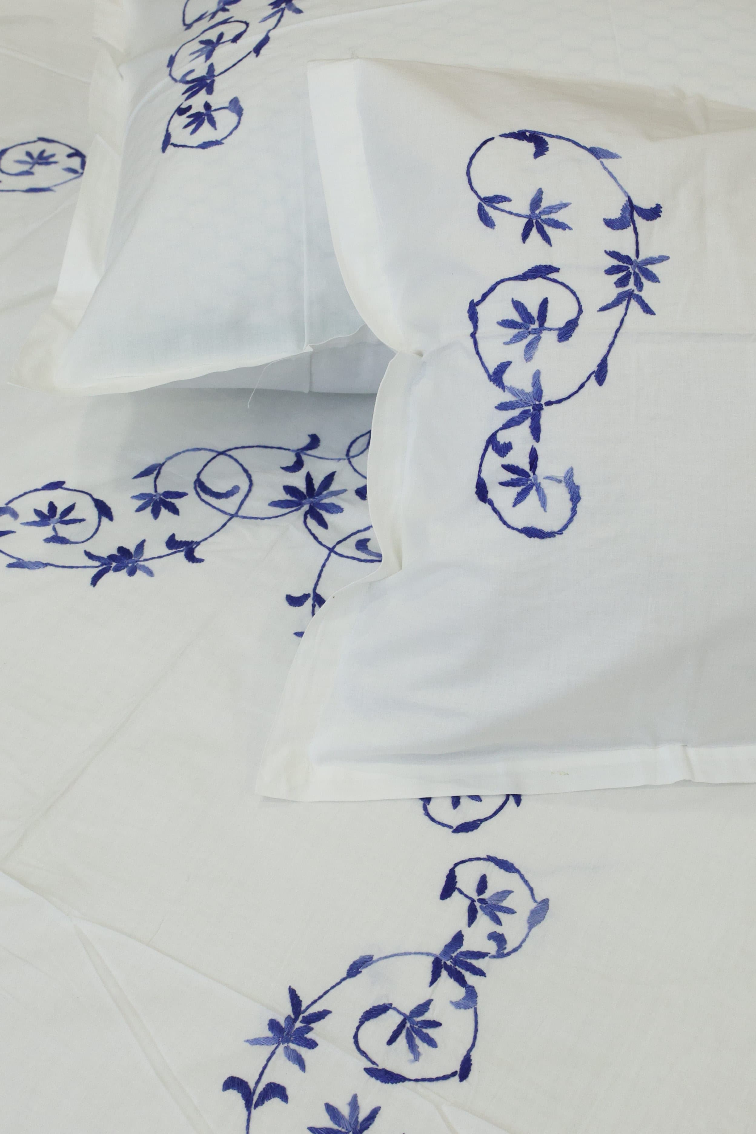 Premium Hand Embroidery Cotton King Size Bedsheet Set with 2 Pillow Covers HEK