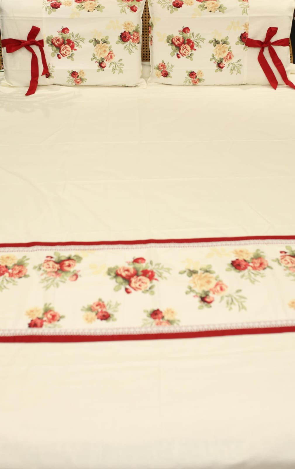 Bedsheets - Queen Premium check floral embroidery  bedsheet Xmas theme edition