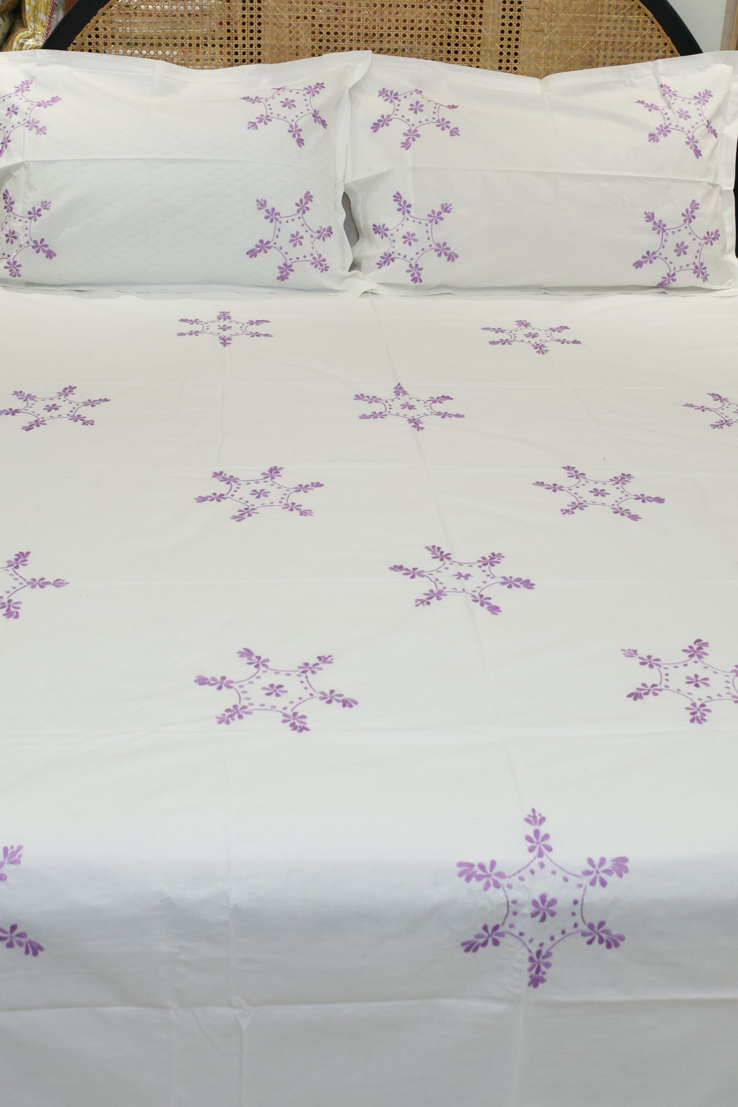 Premium Hand Embroidery Cotton King Size Bedsheet Set with 2 Pillow Covers HEK