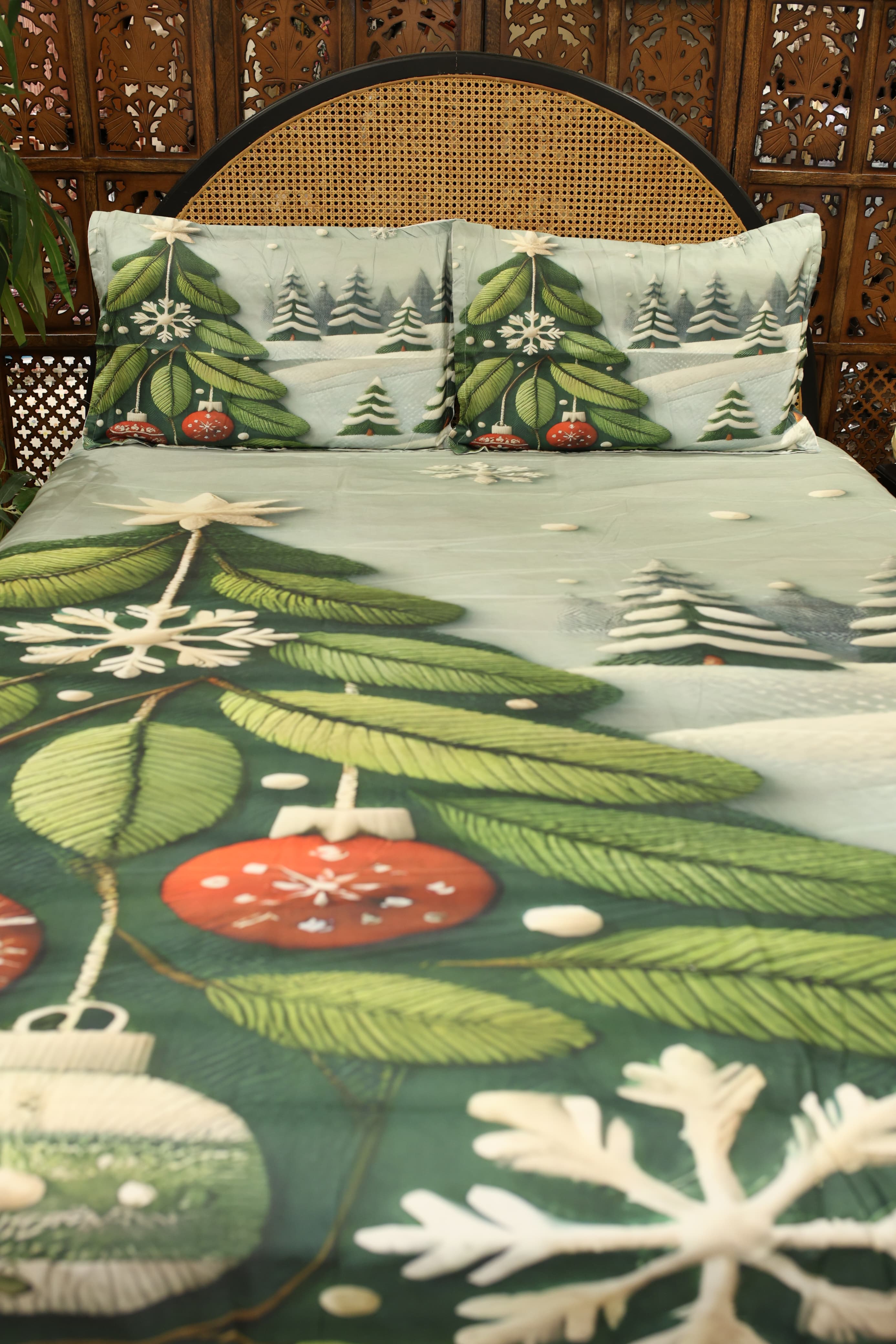 Christmas 7D Panel Print King Size Bedsheet Set - Xmas edition