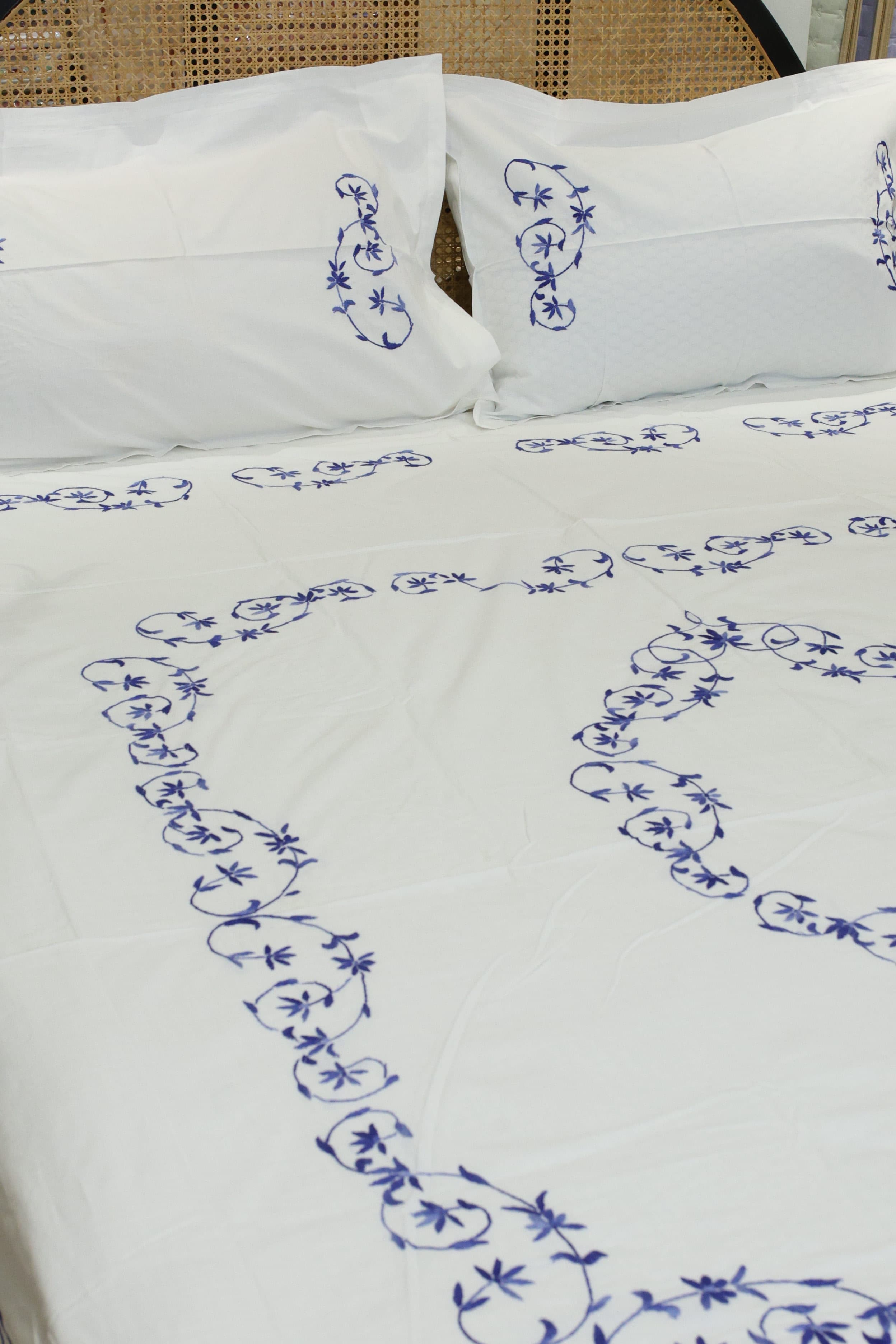 Premium Hand Embroidery Cotton King Size Bedsheet Set with 2 Pillow Covers HEK