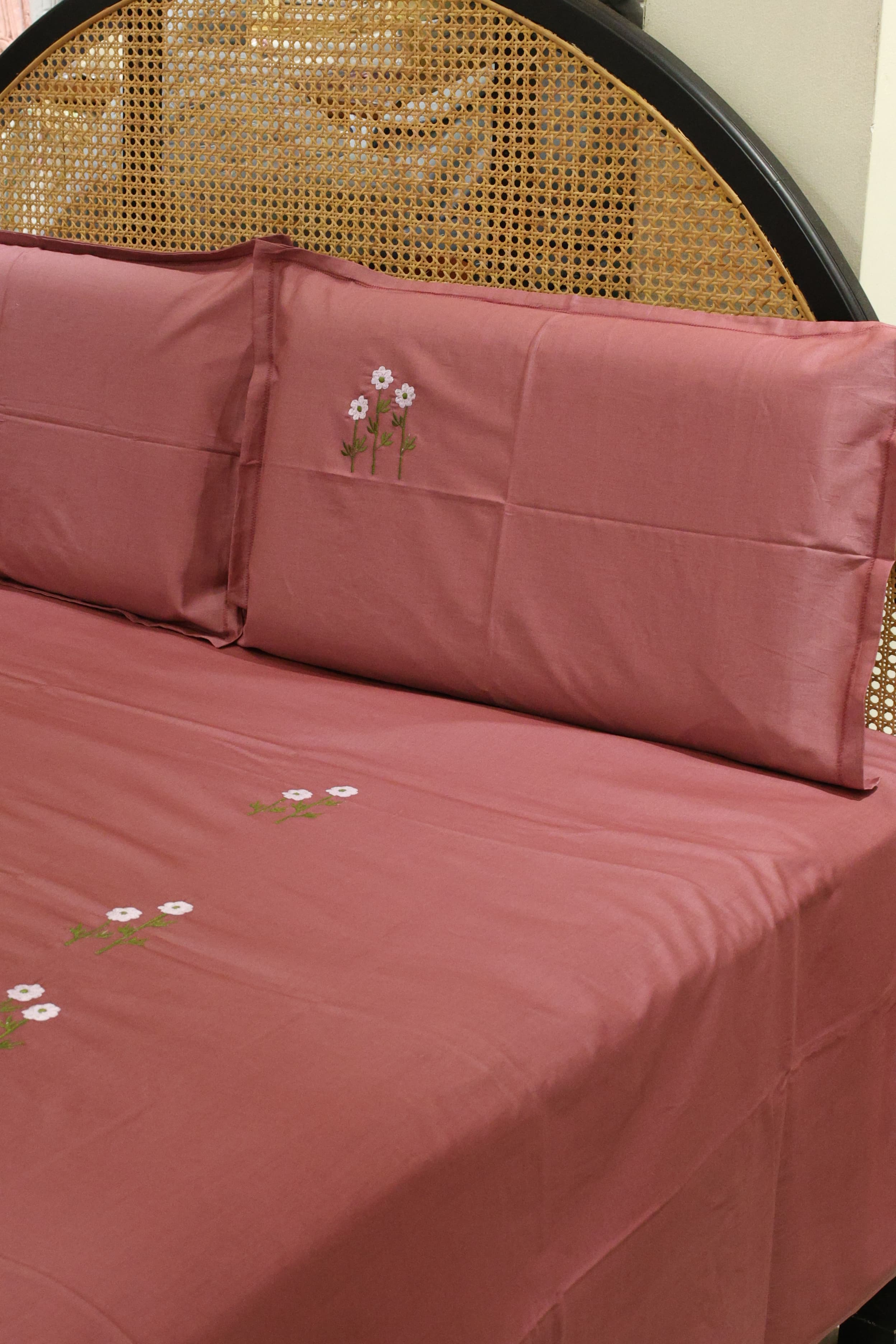 King Size Premium Machine Embroidery Bedsheet Set with 2 Pillow Covers (108x108")