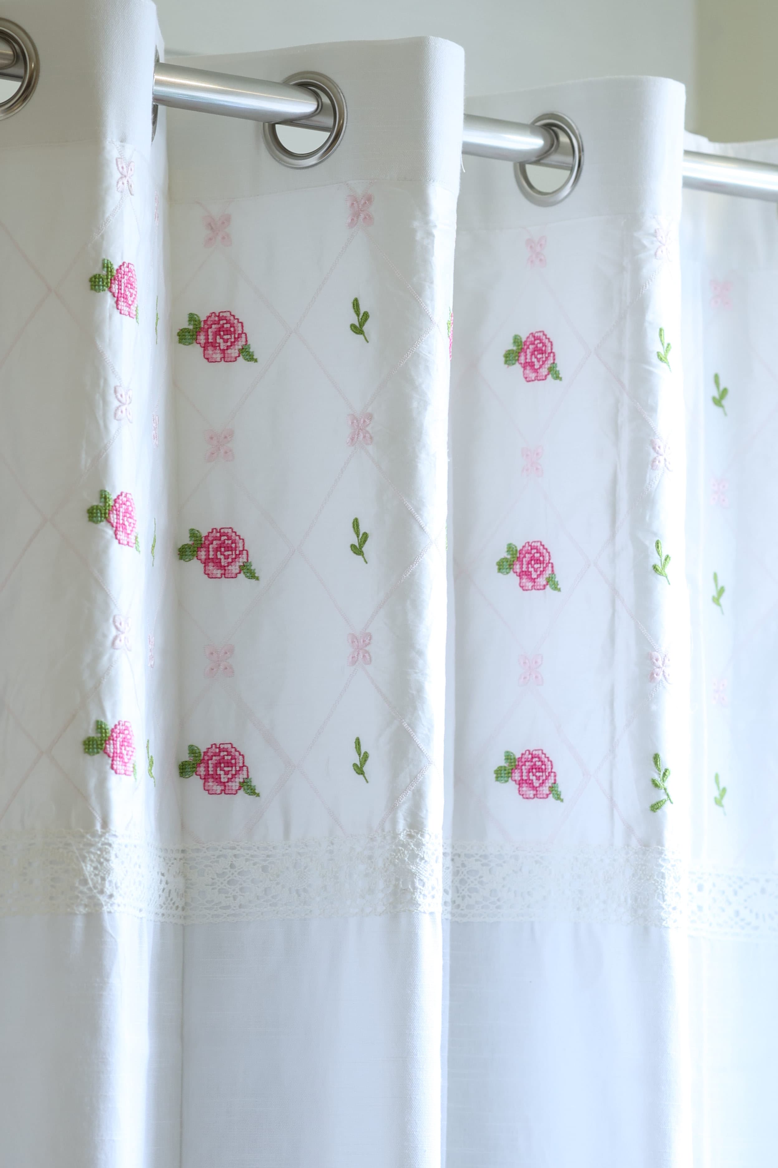 Curtains - Embroidery designer opaque curtains Butter rose White