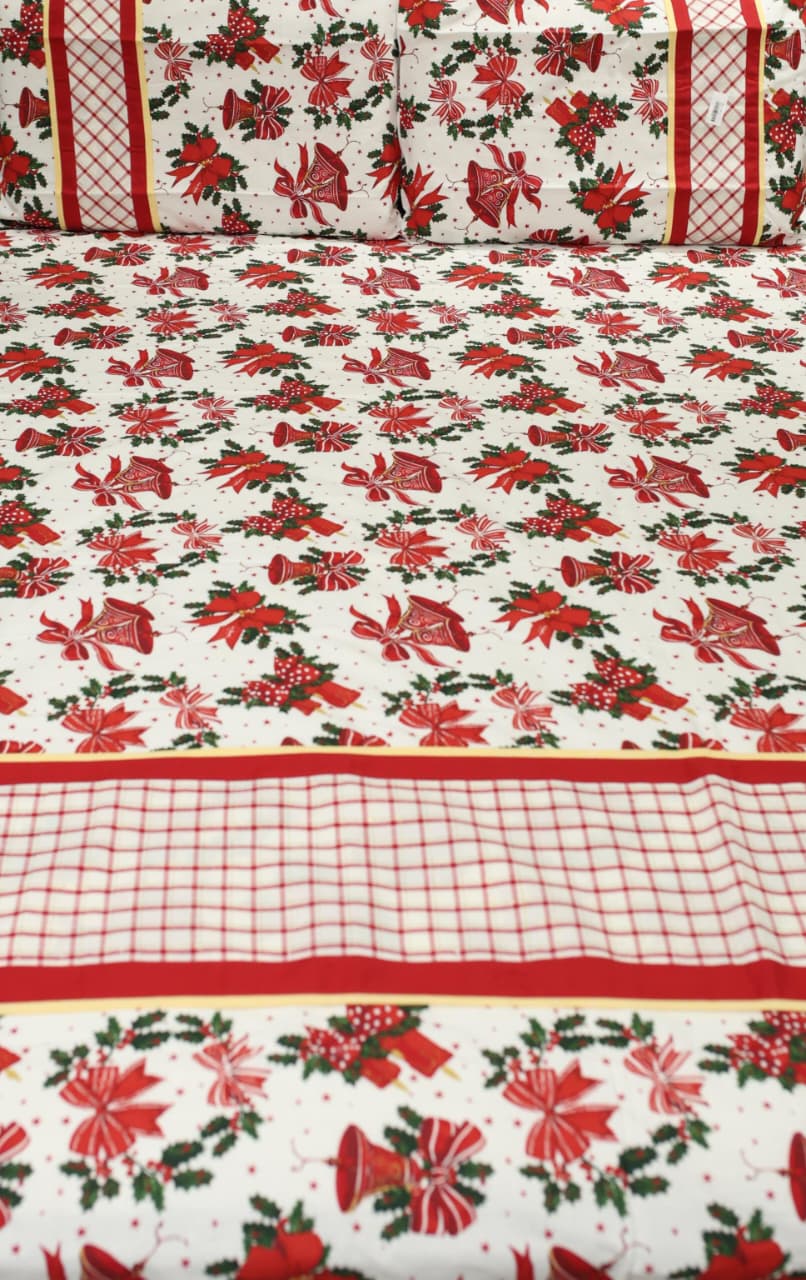 Bedsheets - Queen Premium check floral embroidery  bedsheet Xmas theme edition