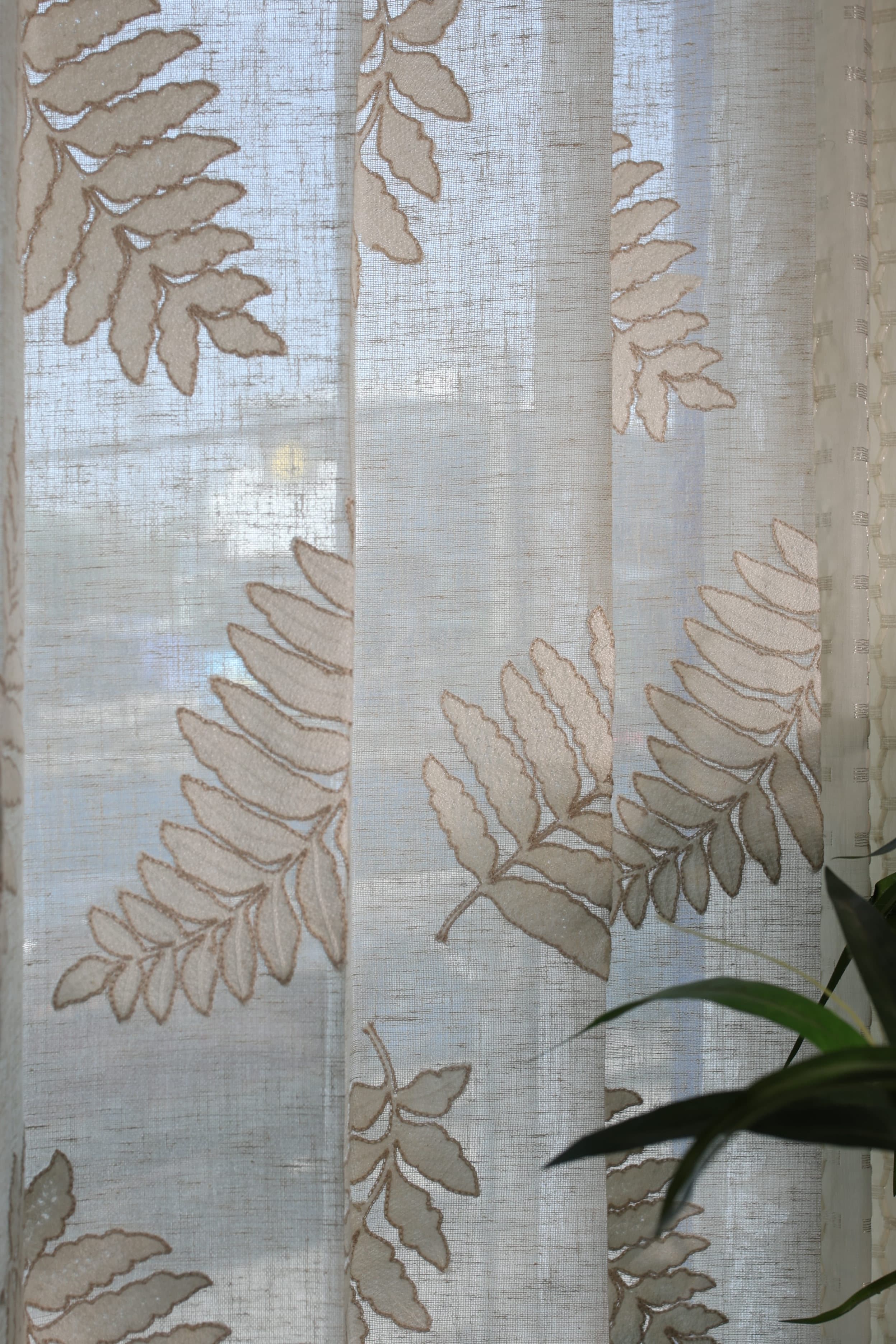 Curtains - Applique Cream Premium Embroidery sheer curtains meher prebooking