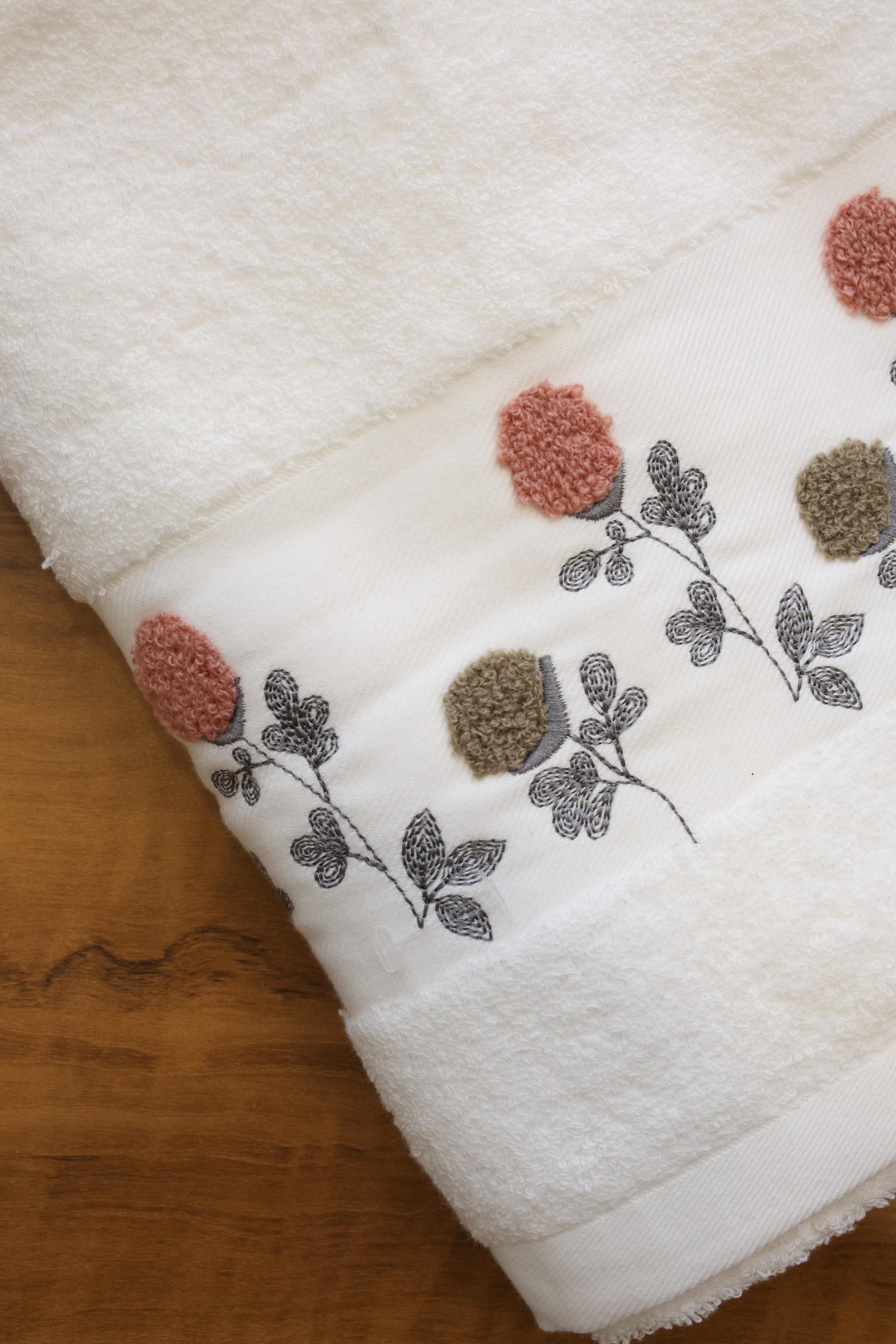 Premium Floral Embroidery  Bath Towel – Pastel