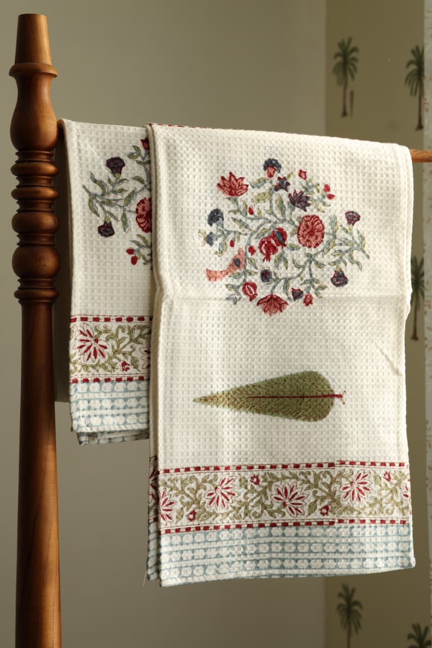 Towels - Waffle Handblock print Towel Set