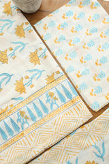 Bedsheets - Queen percale cotton handblock white lily bedsheets