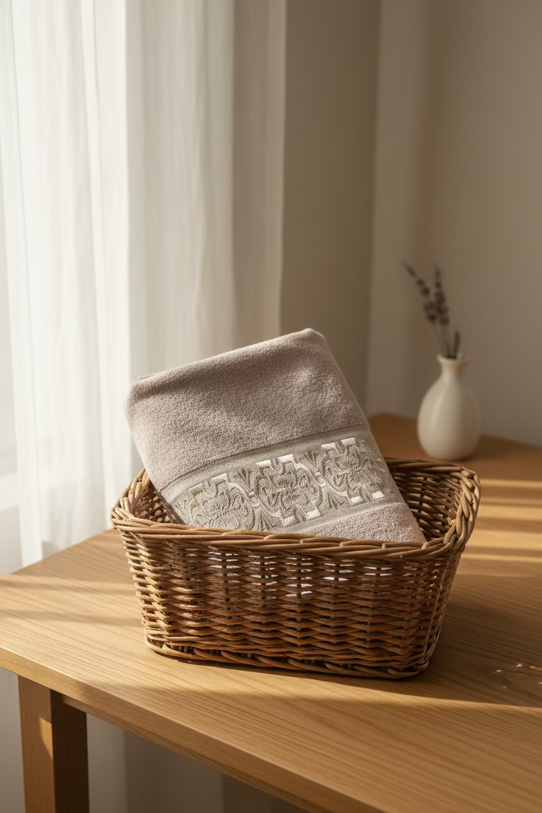 Premium Floral Embroidery  Bath Towel – Pastel (Dusty pink)